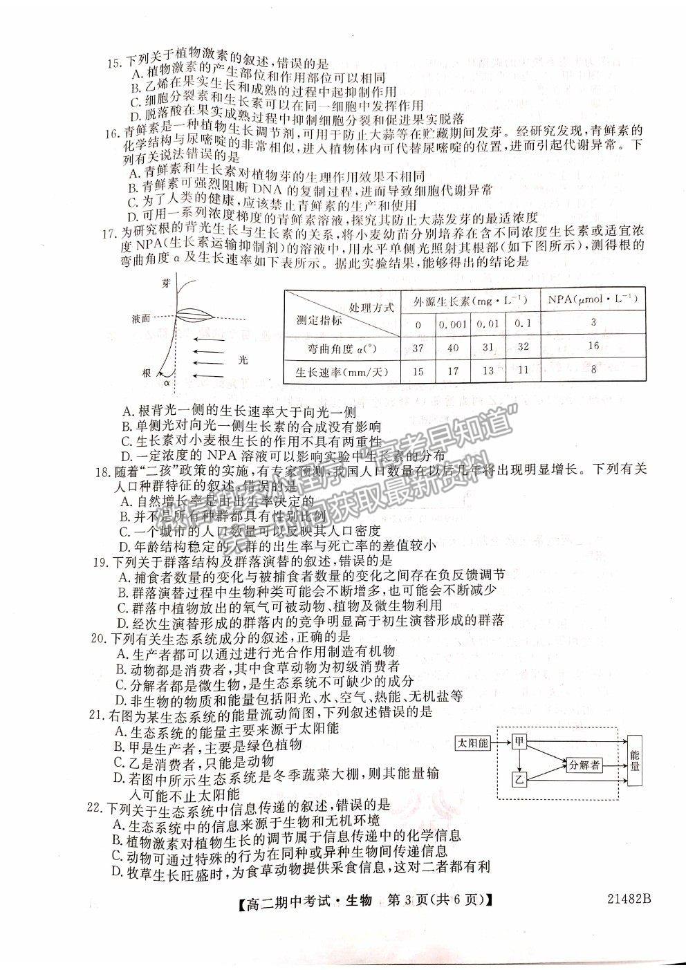 2021山西省大同市靈丘一中、廣靈一中高二下學期期中聯(lián)考生物試題及參考答案