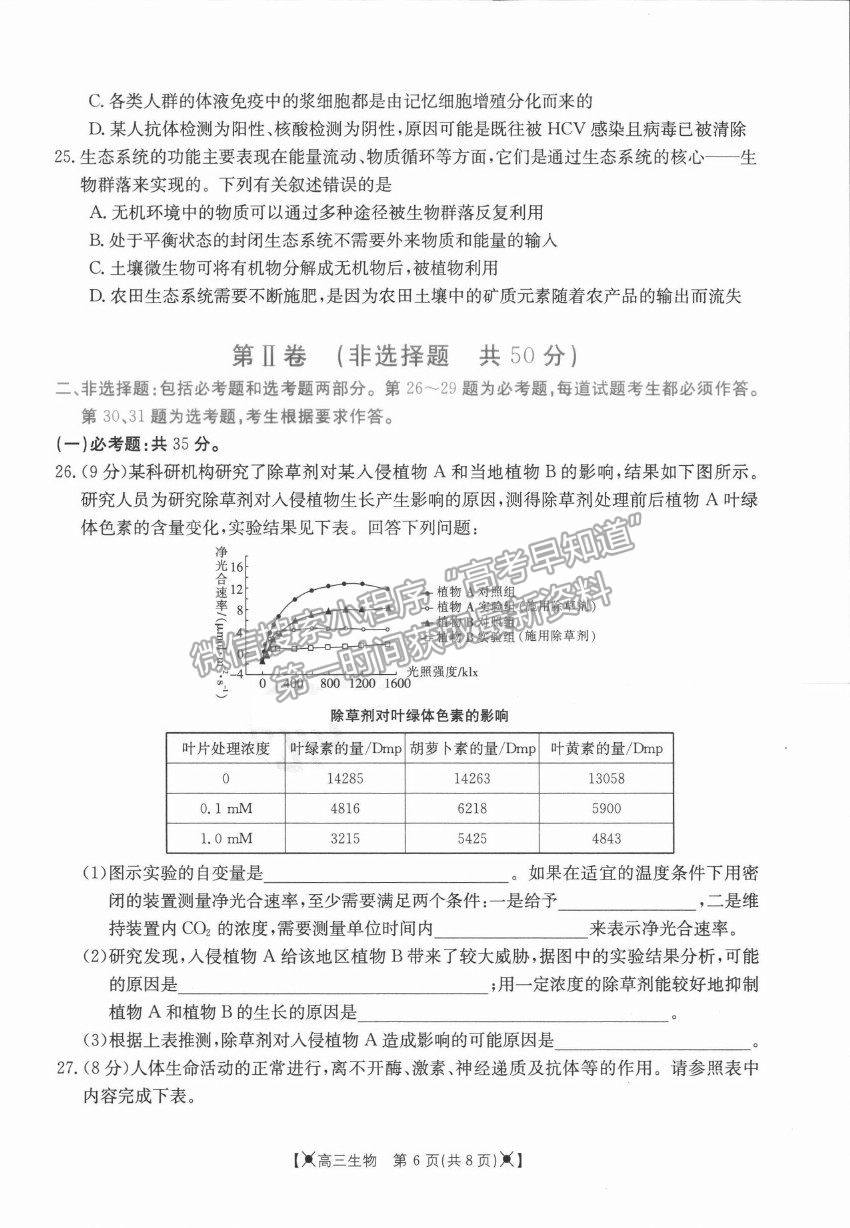 2022河南省高三上學(xué)期調(diào)研考試（三）生物試題及參考答案