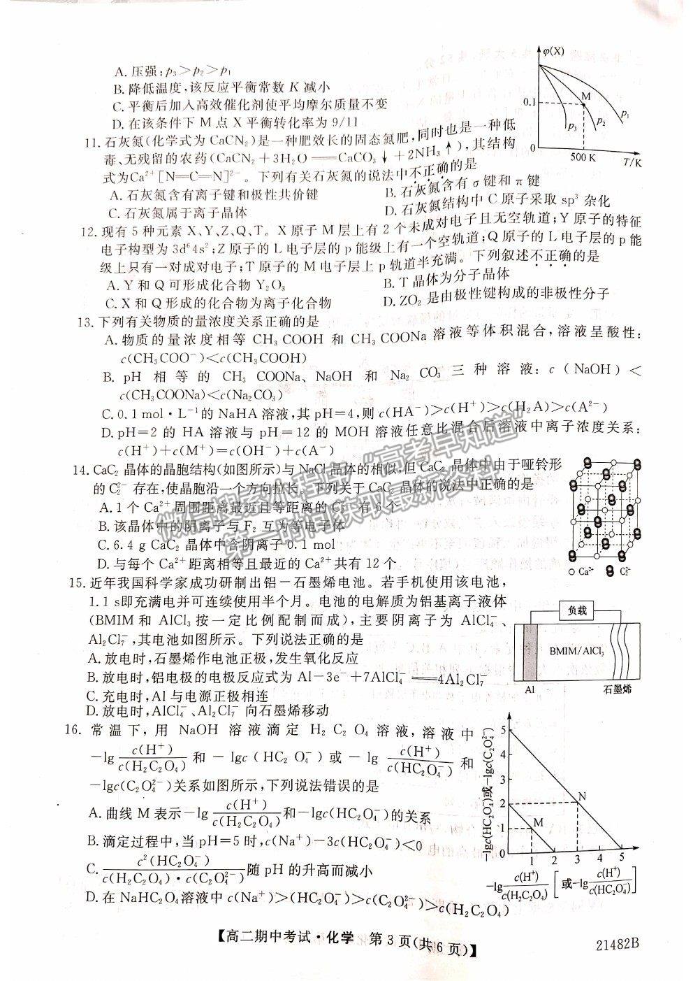 2021山西省大同市靈丘一中、廣靈一中高二下學期期中聯考化學試題及參考答案