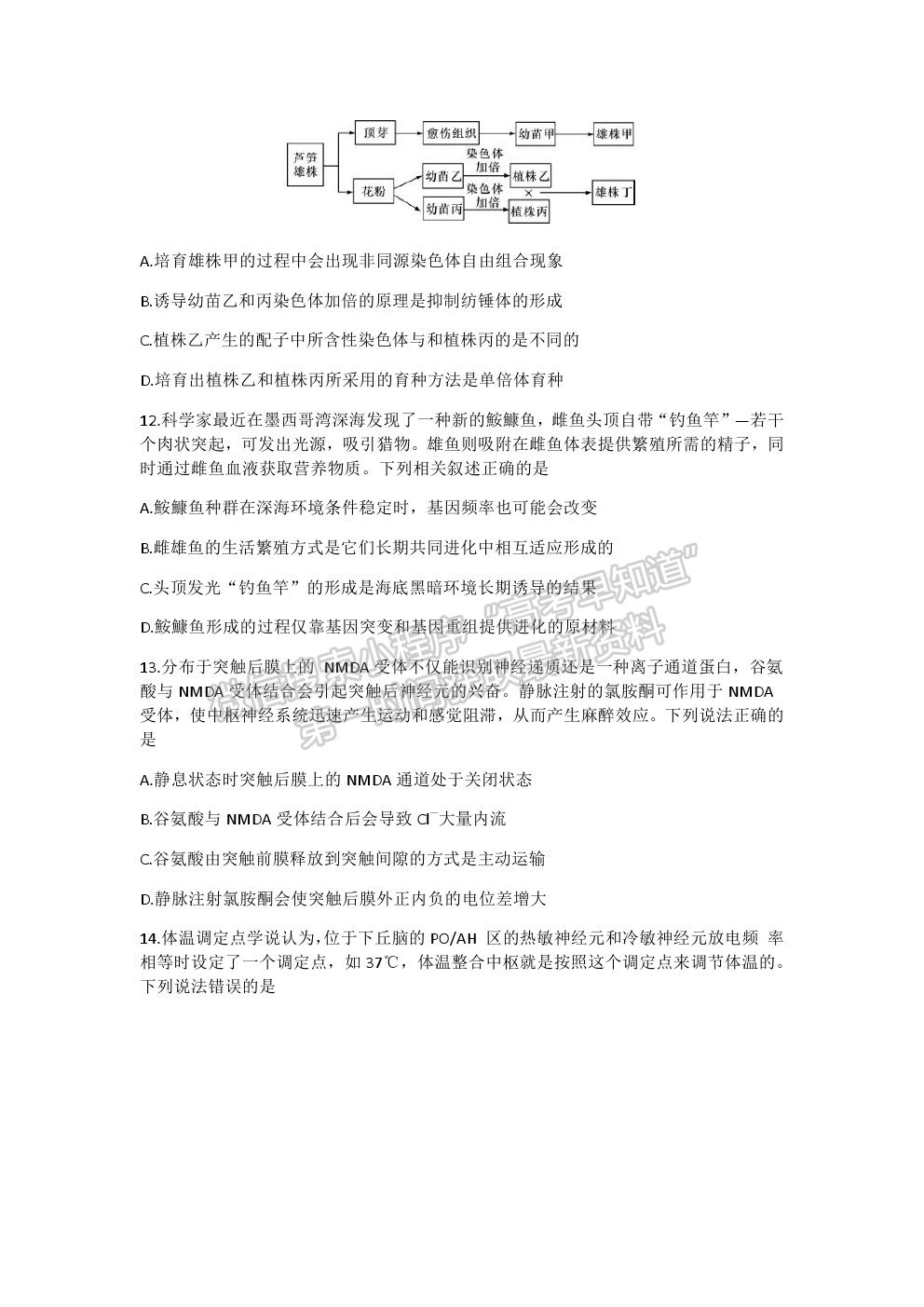 2021湖南省長(zhǎng)沙市長(zhǎng)郡中學(xué)高三上學(xué)期第二次月考生物試題及參考答案