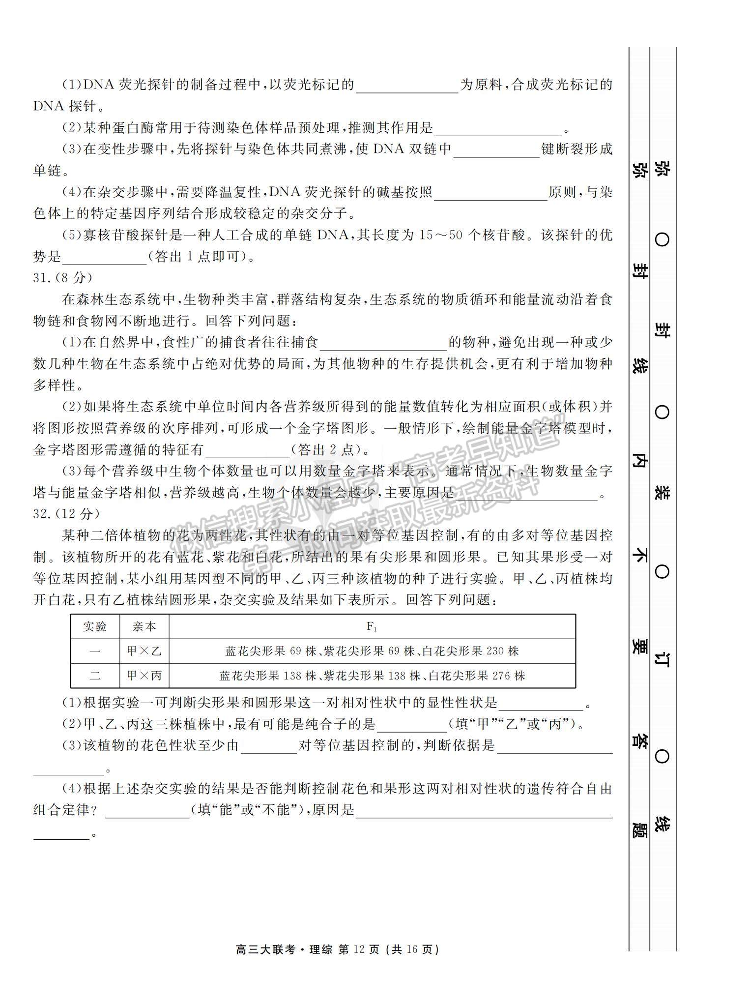 2022衡水金卷·西南四省名校高三第一次大聯(lián)考理綜試題及參考答案