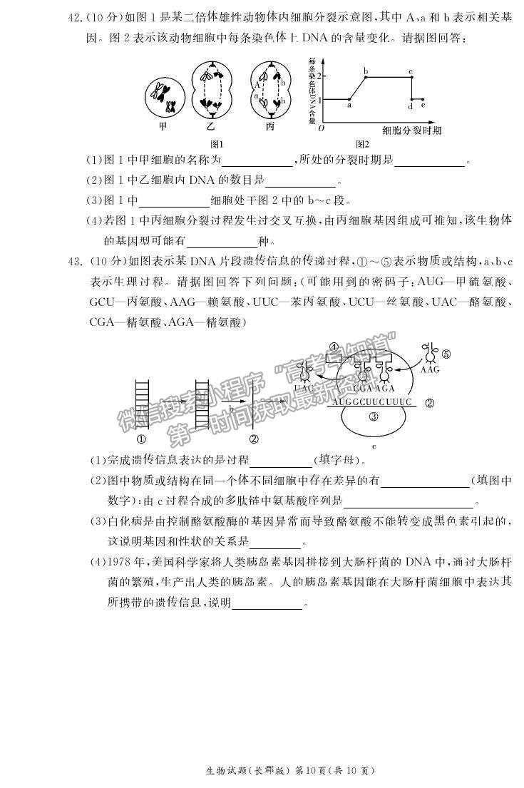 2021湖南省長(zhǎng)沙市長(zhǎng)郡中學(xué)高二上學(xué)期期中考試生物試題及參考答案