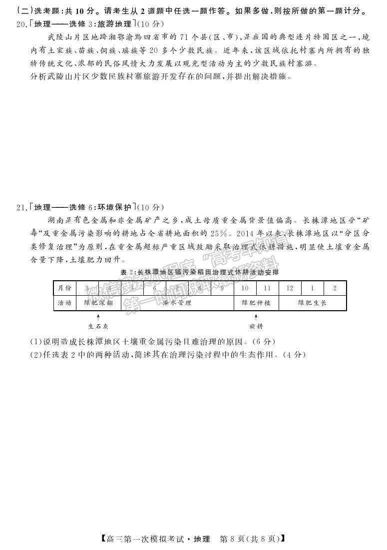 2022湖南省湘潭市高三第一次模擬考試地理試題及參考答案