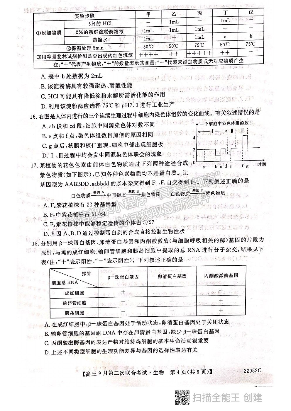 2022河北邢臺市高三9月第二次聯合考試（22052C）生物試題及參考答案