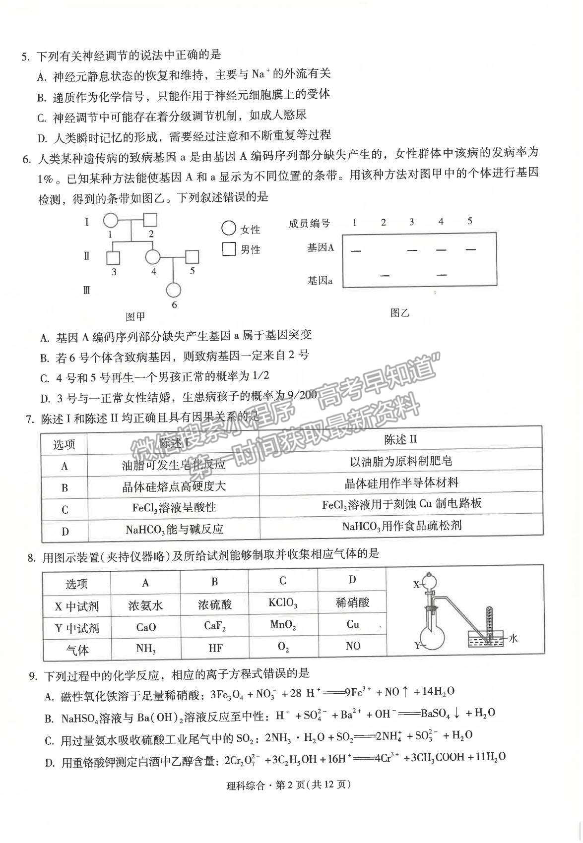 2022昆明一中高中新課標(biāo)高三第二次摸底測試?yán)砭C試題及參考答案