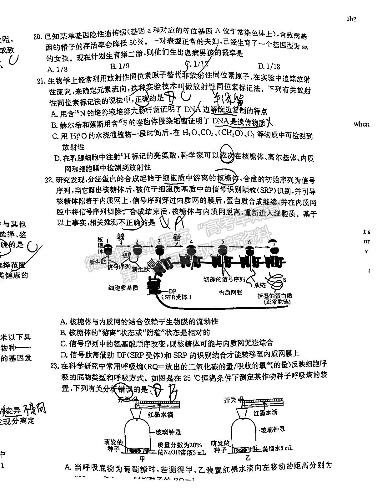 2022屆江西省紅色七校第一次聯(lián)考生物試卷及答案