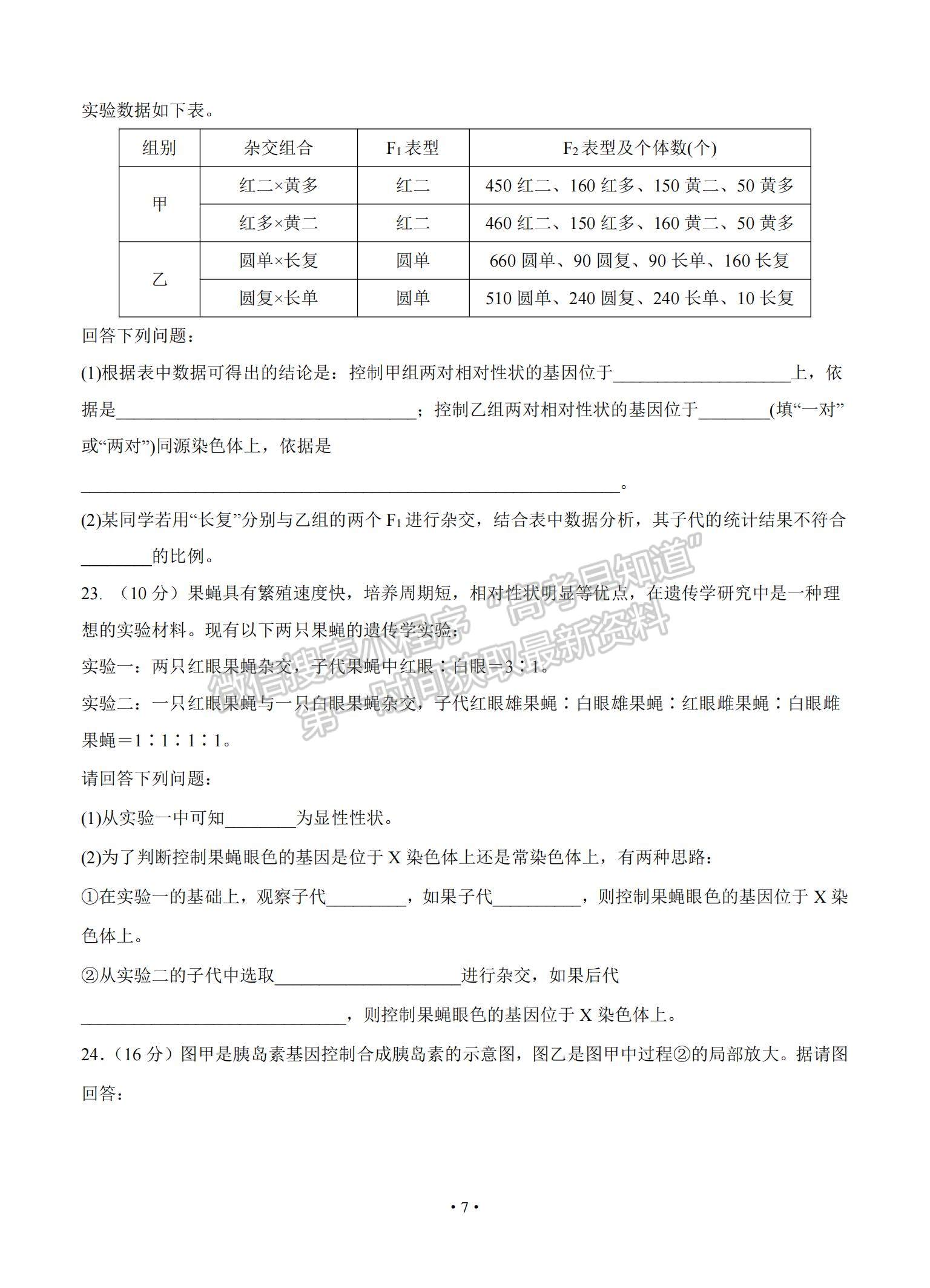 2022山東省濟寧市實驗中學高三上學期開學考試生物試題及參考答案