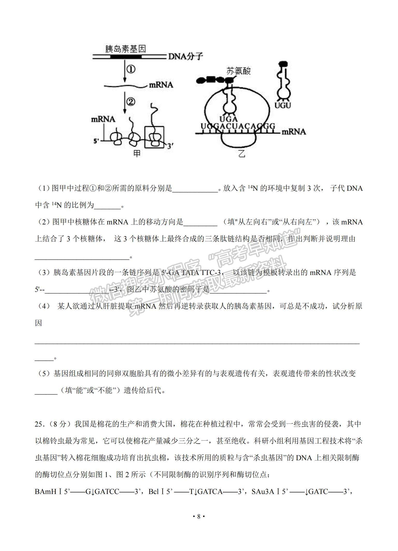 2022山東省濟寧市實驗中學高三上學期開學考試生物試題及參考答案