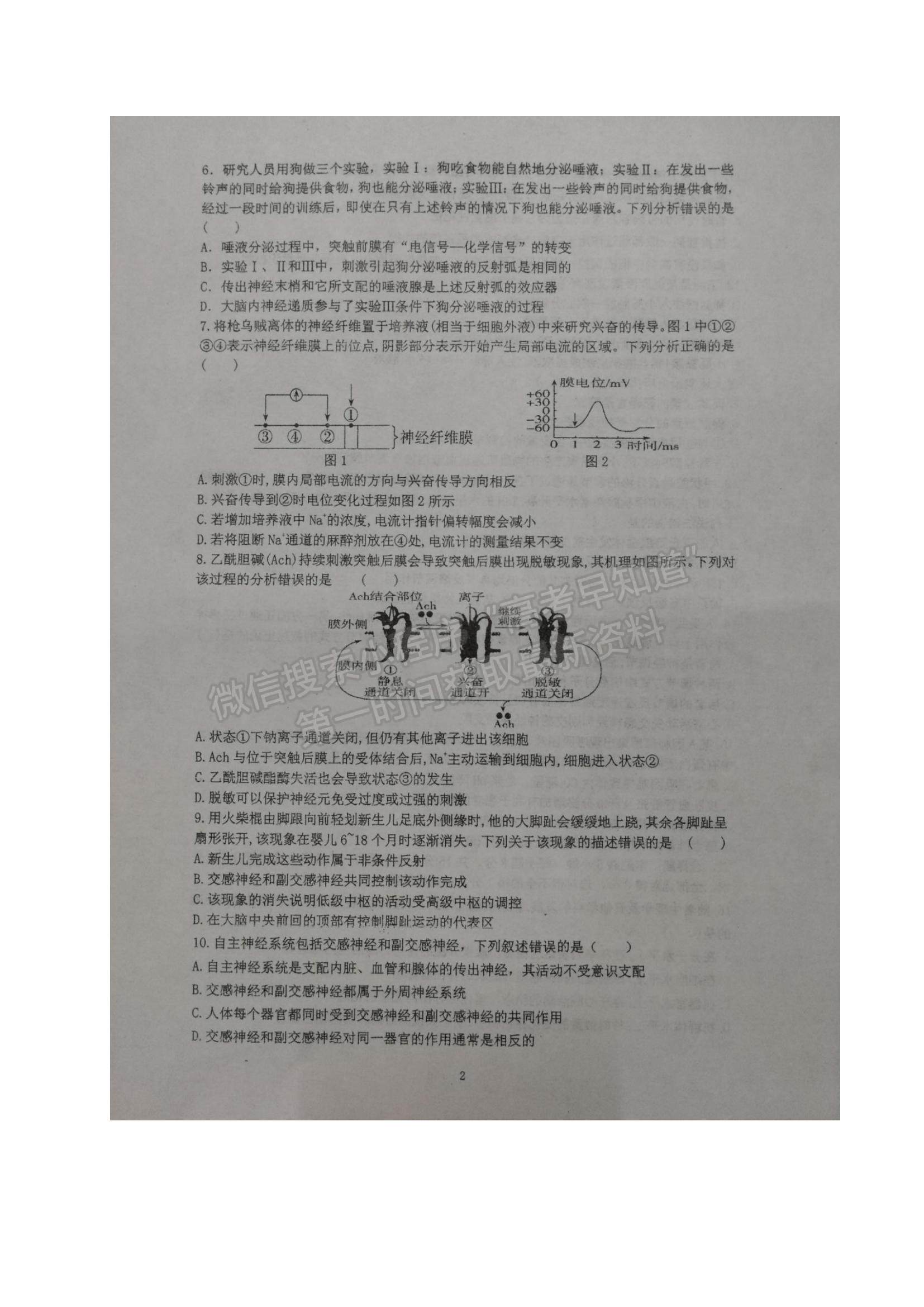 2022山東省煙臺(tái)市萊州一中高二10月月考生物試題及參考答案