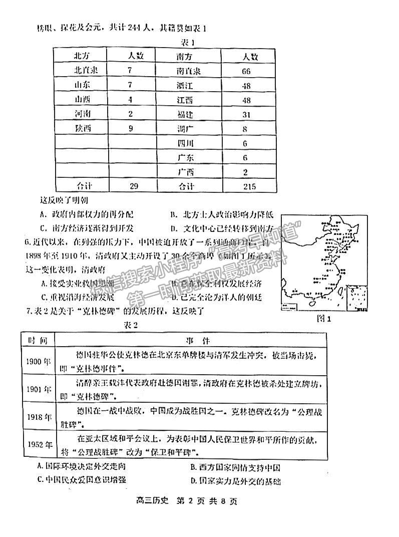 2022山東省濰坊市高三10月階段性檢歷史試卷及參考答案