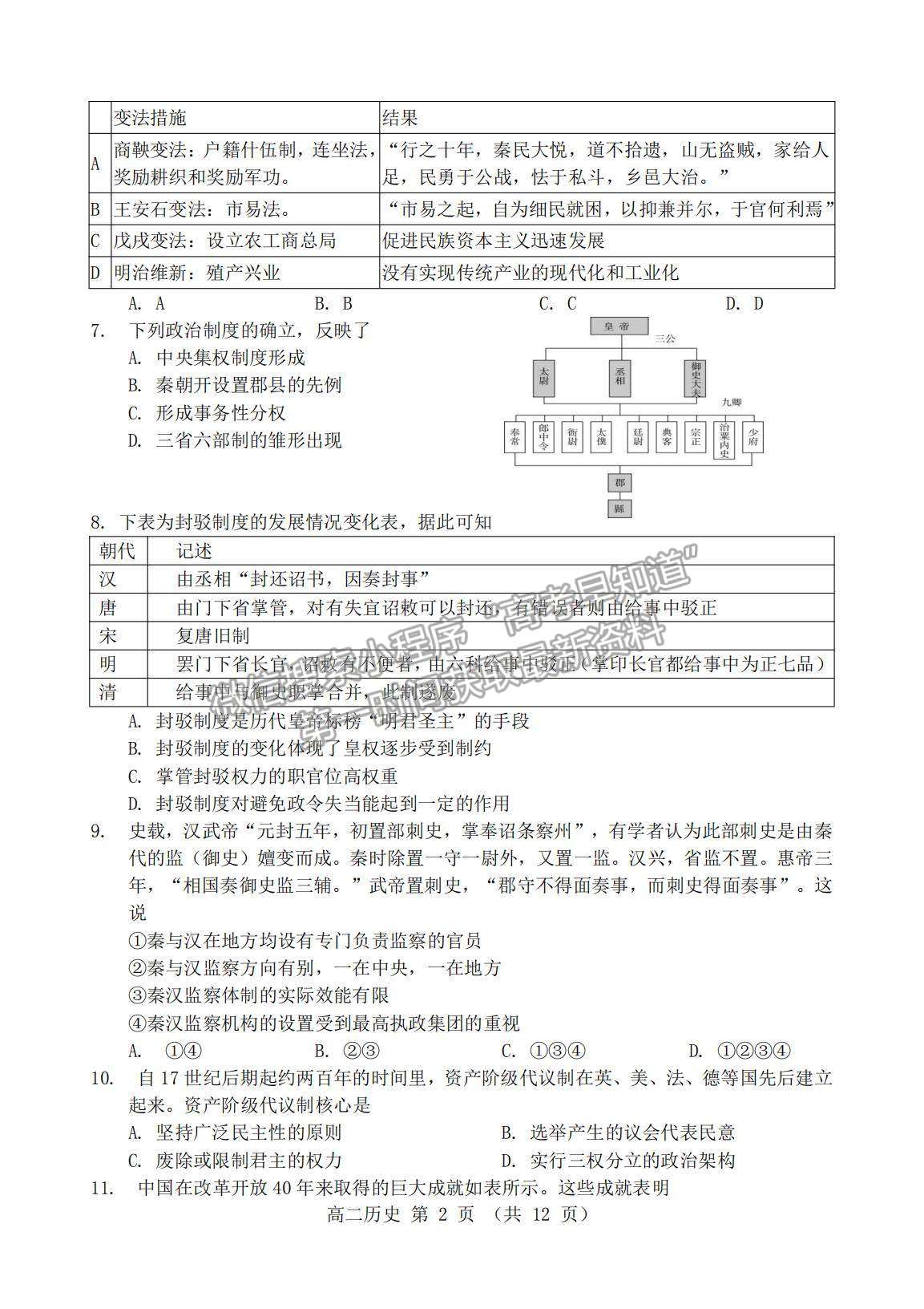 2022安徽省宿州市碭山中學(xué)高二上學(xué)期第一次質(zhì)量檢測歷史試題及參考答案