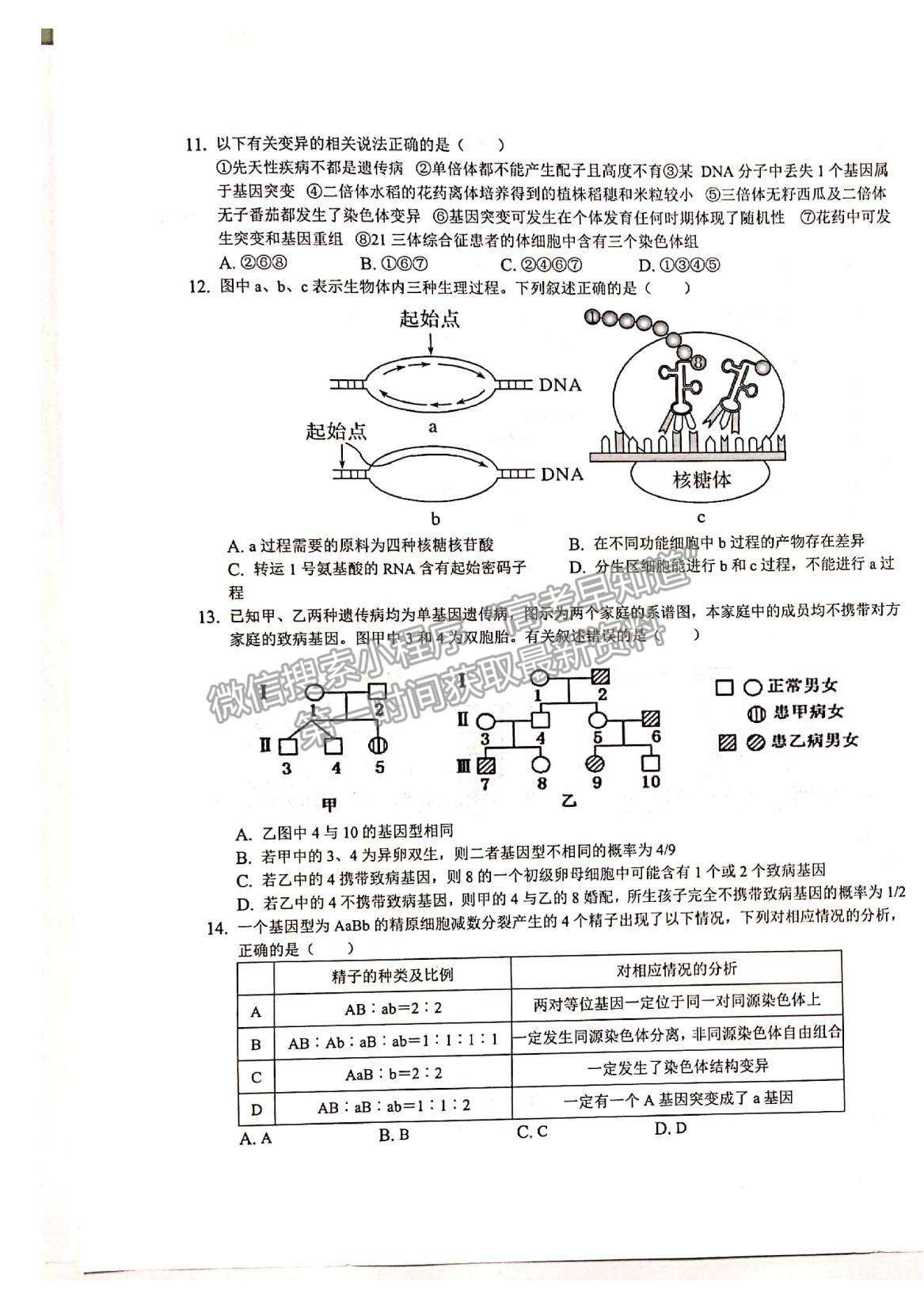 2022江西省景德鎮(zhèn)一中高三10月月考生物試題及參考答案