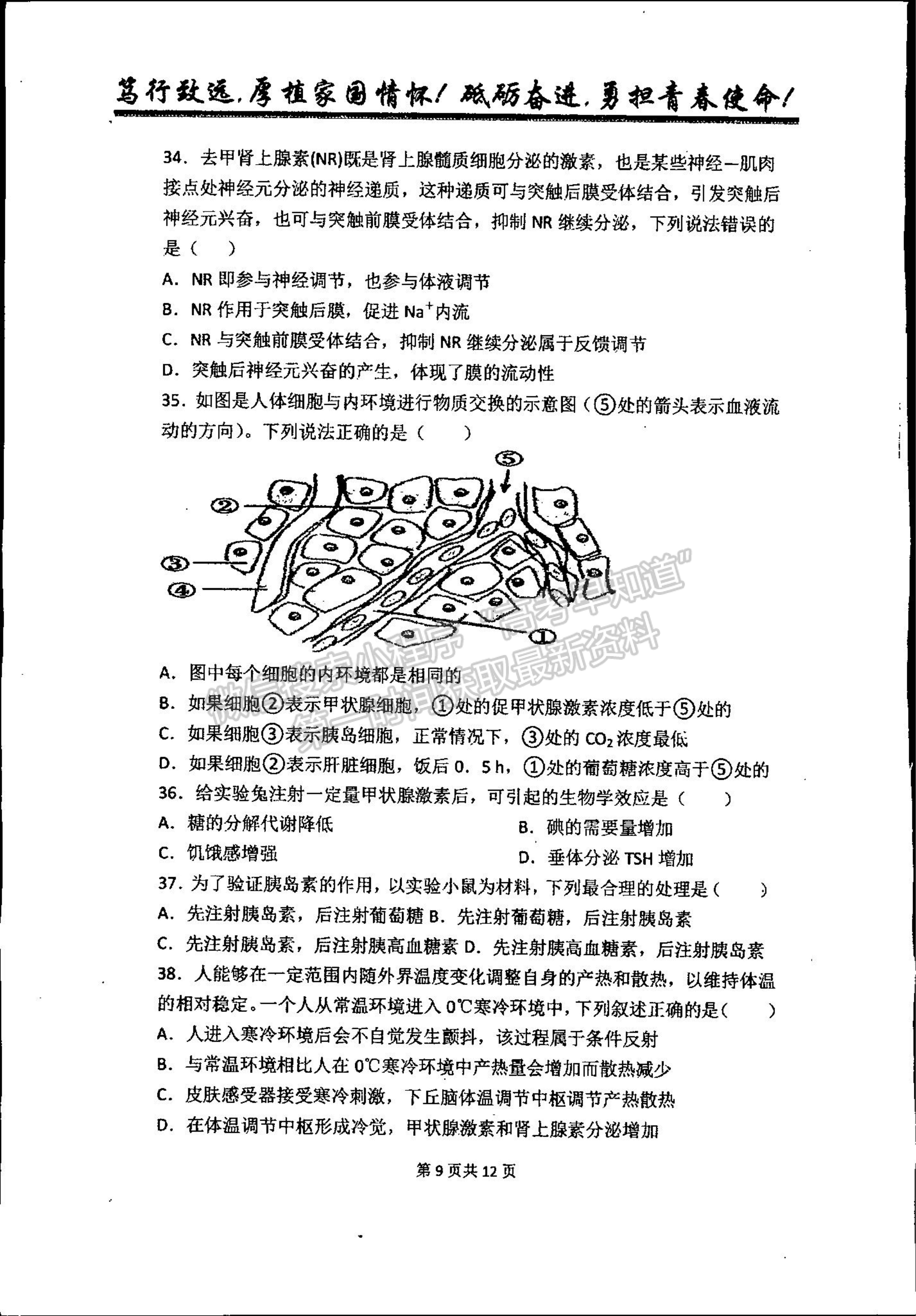 2022吉林省梅河口市第五中學高二上學期第一次月考生物試題及參考答案