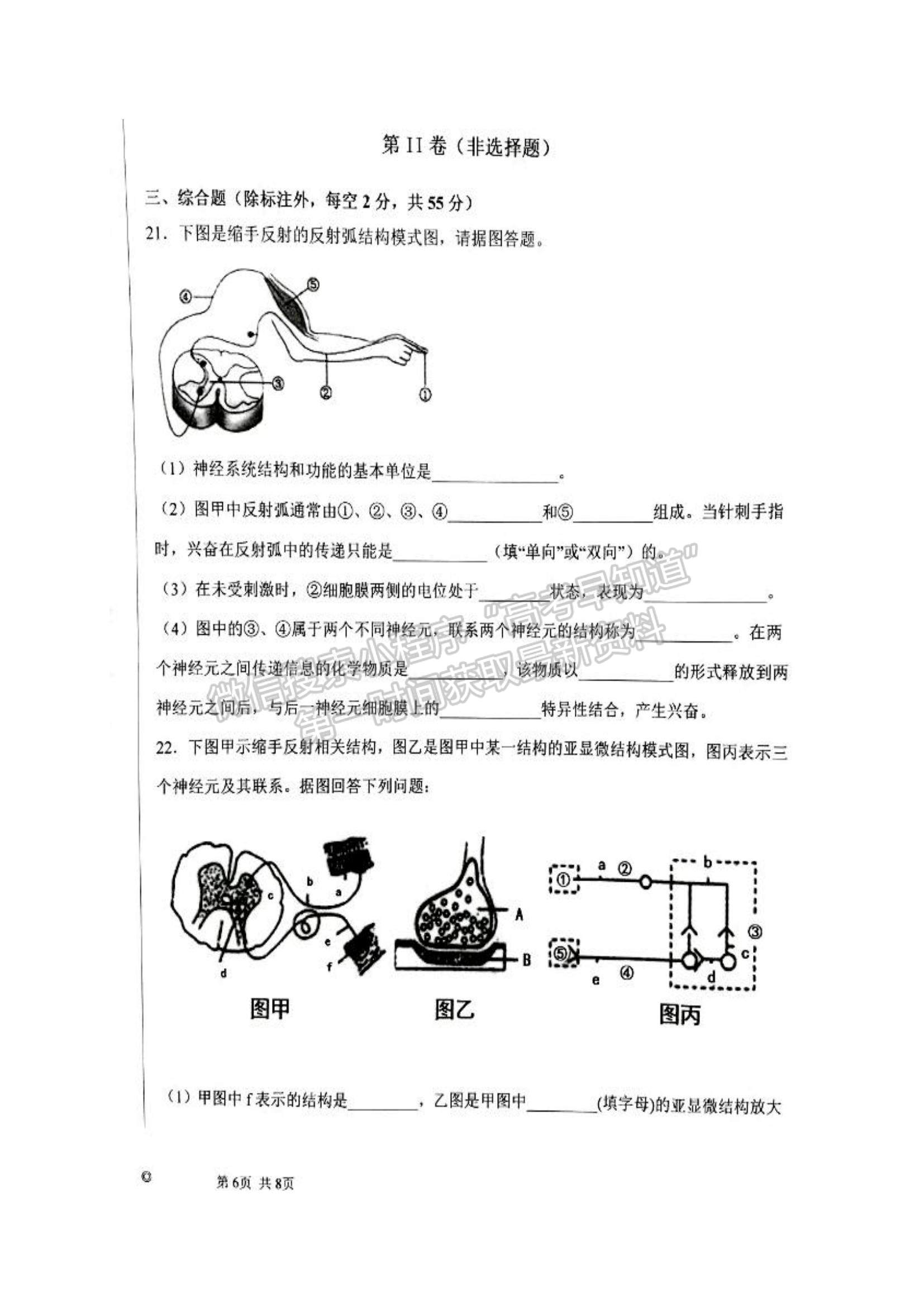 2022河北深州市長(zhǎng)江中學(xué)高二上學(xué)期10月月考生物試題及參考答案