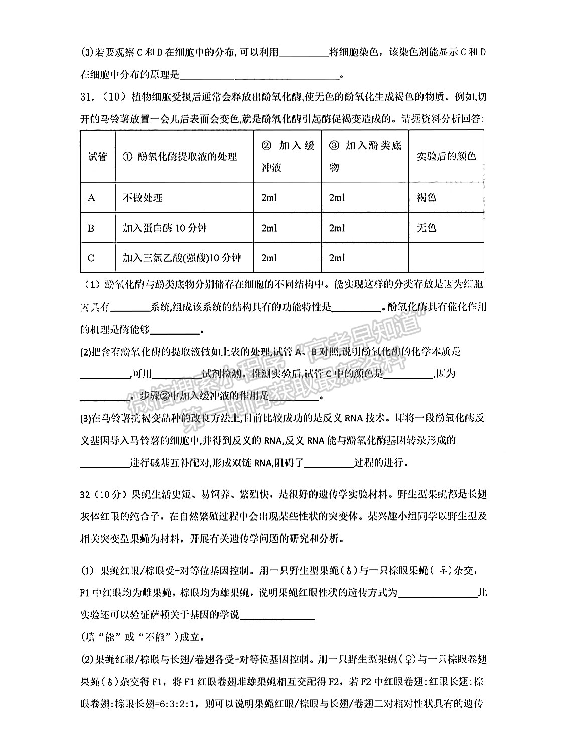 2022四川眉山彭山一中高三10月月考生物試卷及答案