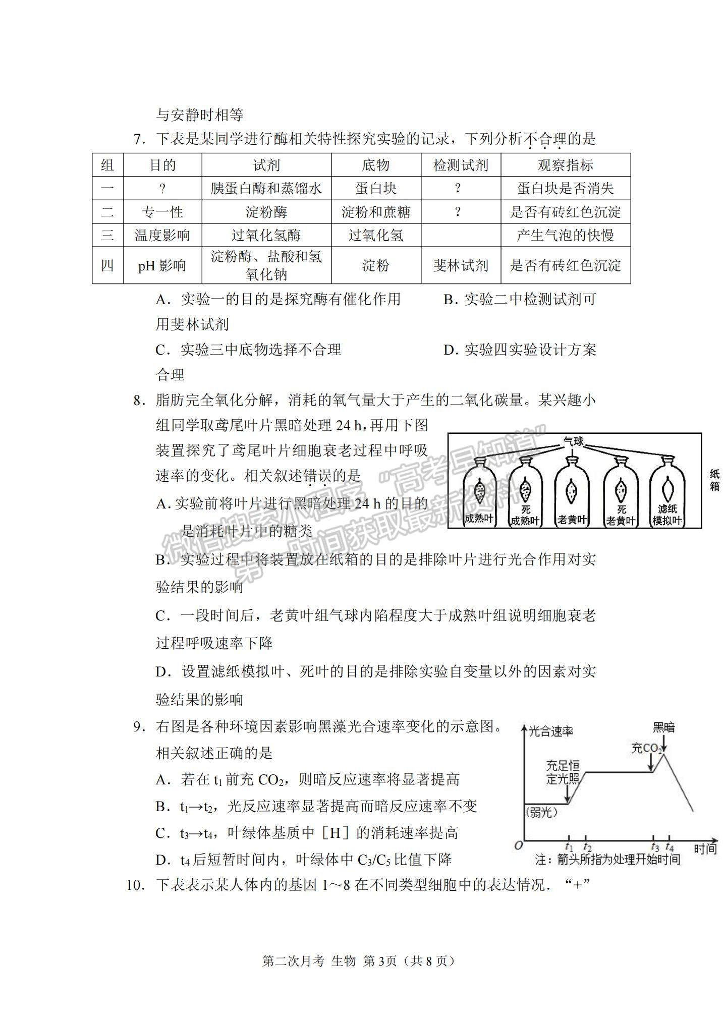 2022重慶市西南大學附中高三上學期第二次月考生物試題及參考答案