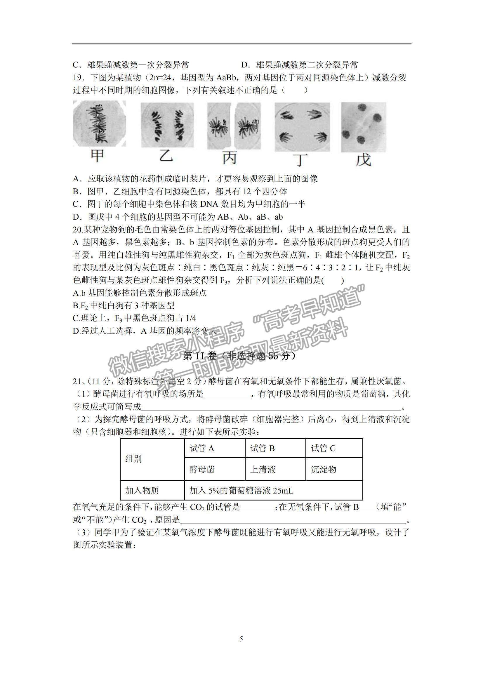 2022山東學(xué)情高三上學(xué)期10月聯(lián)合考試生物A卷試題及參考答案