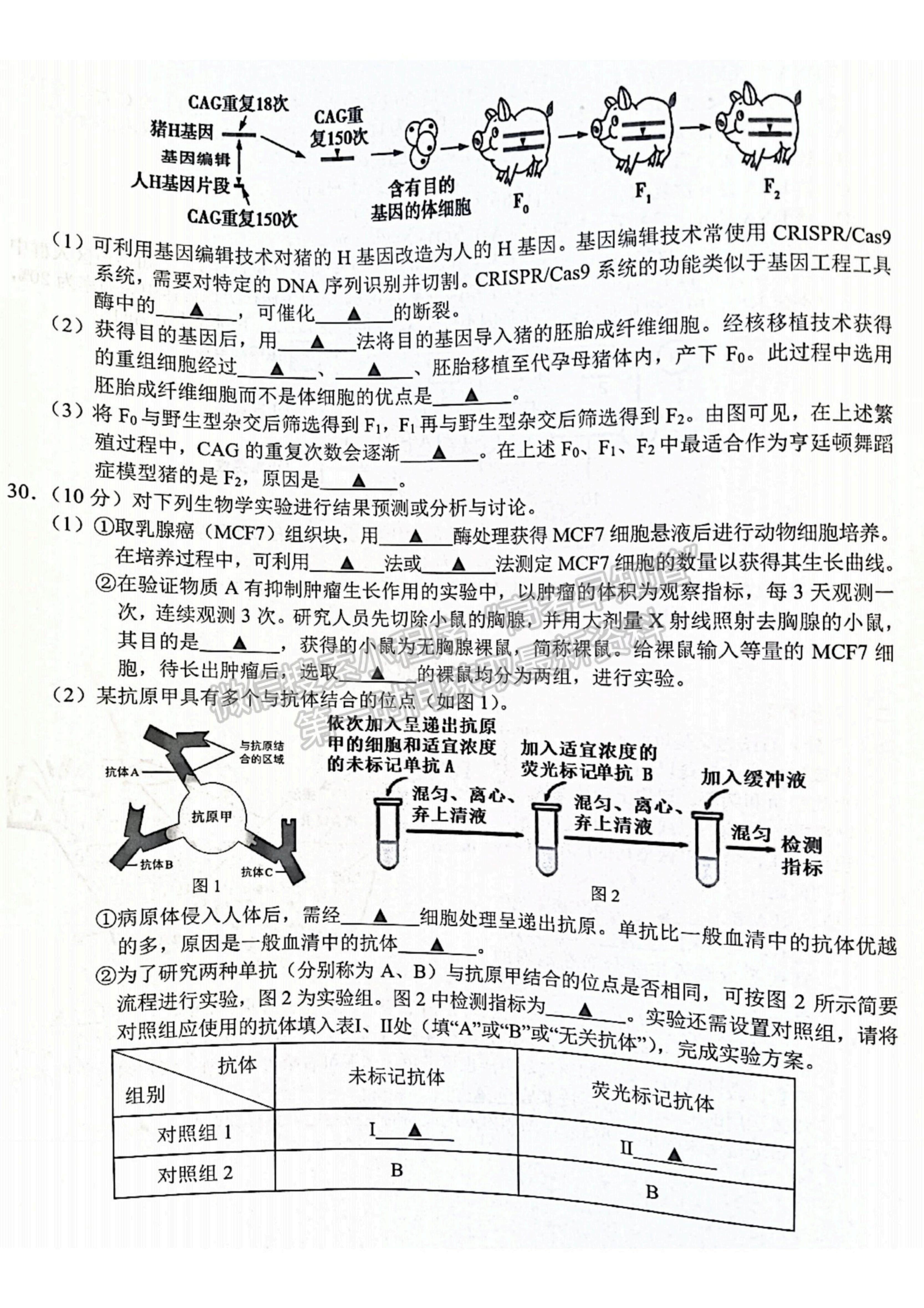 2022浙江省十校聯(lián)盟10月高三聯(lián)考生物試題及參考答案