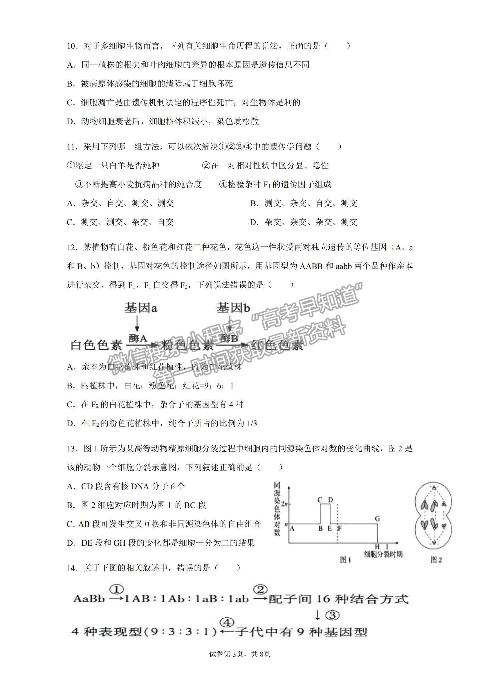 2022安徽省渦陽—中高二上學期第一次教學質(zhì)量檢測生物試題及參考答案