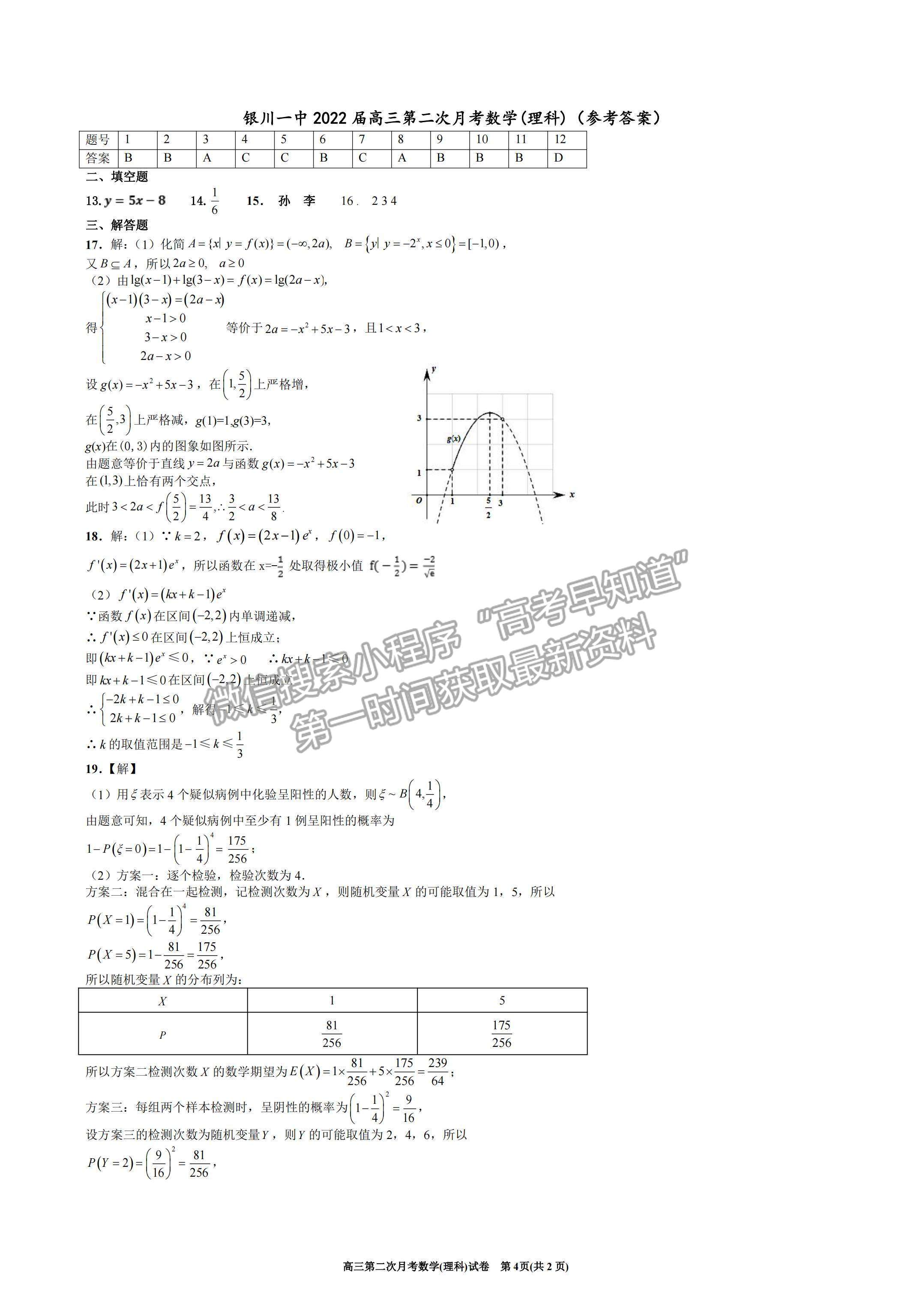 2022寧夏銀川一中高三上學期第二次月考理數(shù)試題及參考答案