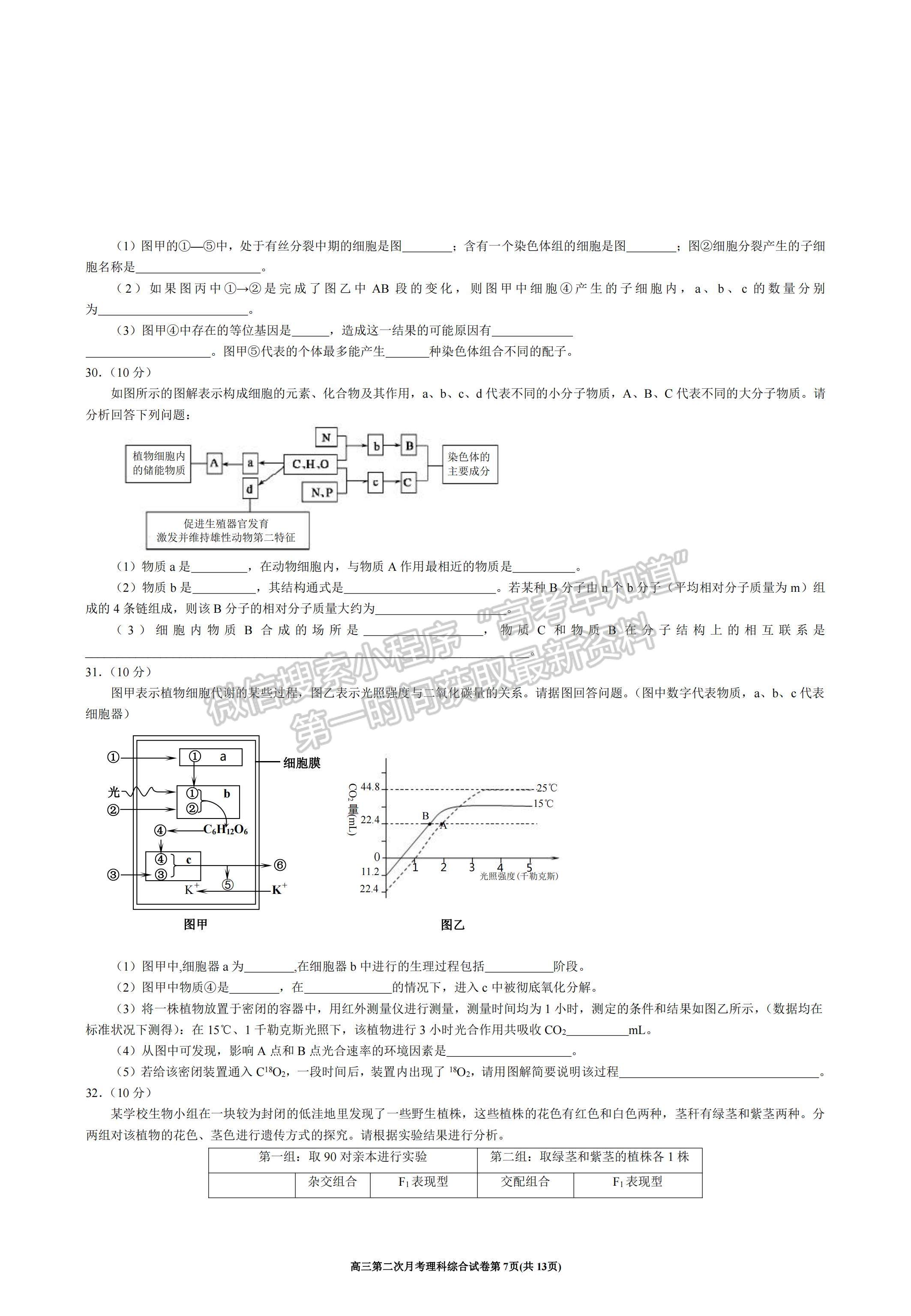 2022寧夏銀川一中高三上學(xué)期第二次月考理綜試題及參考答案