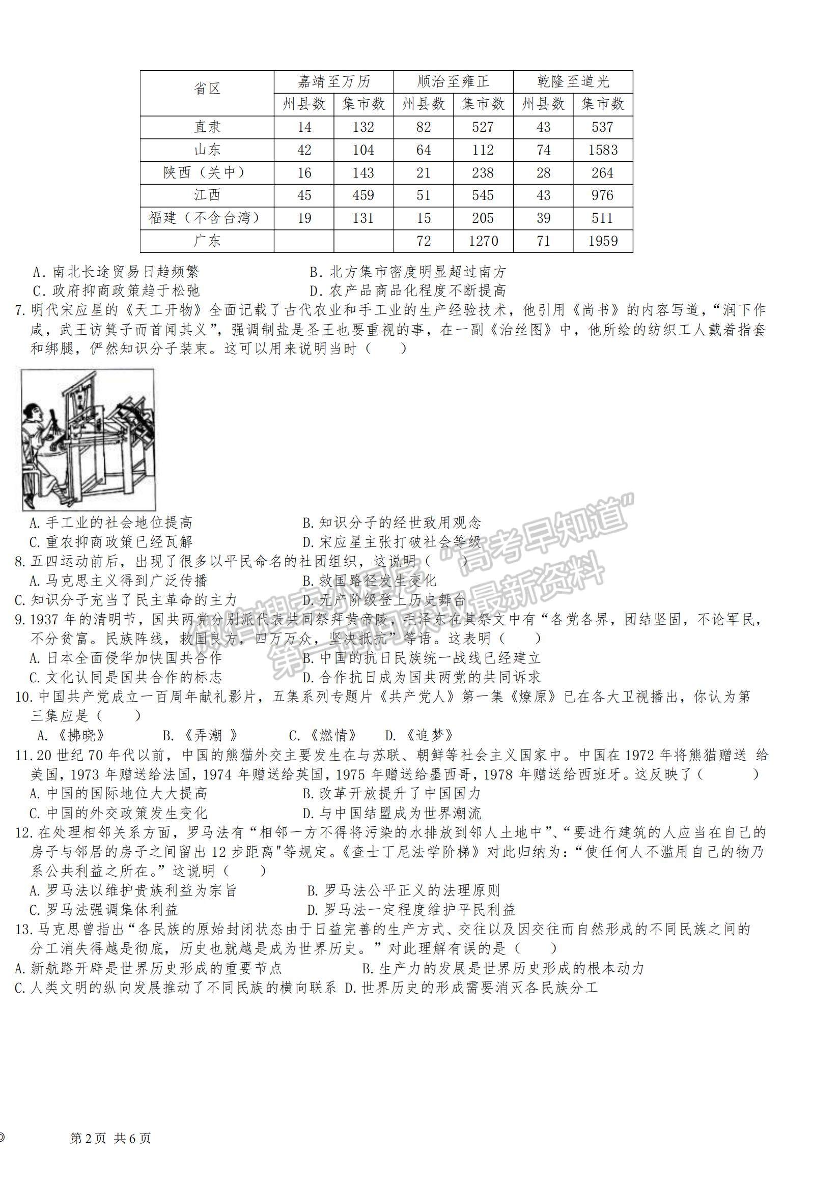 2022山東學情高三上學期10月聯(lián)合考試歷史C卷試題及參考答案