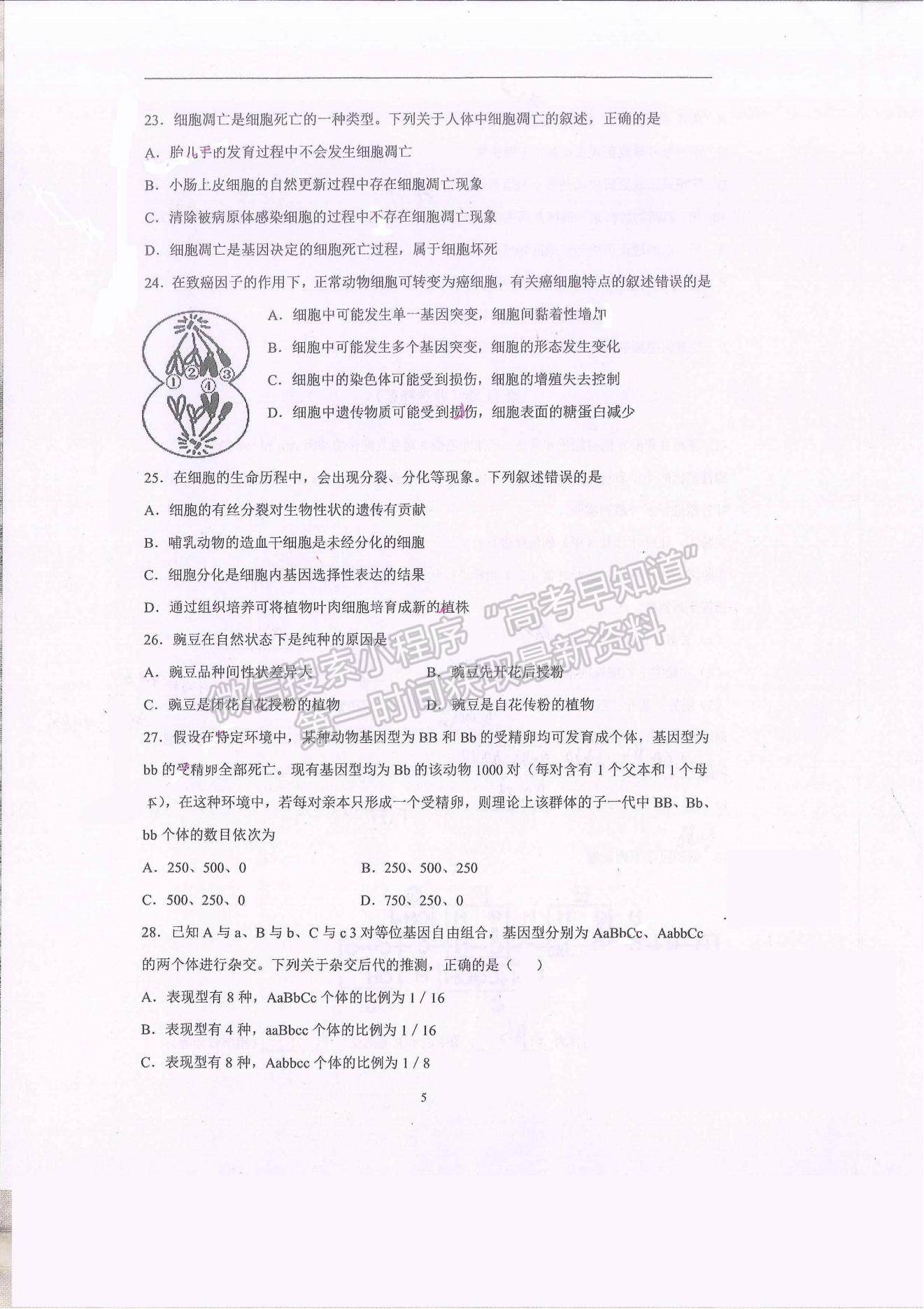 2021昆明市官渡區(qū)云子中學長豐學校高二上學期開學考試生物試題及參考答案