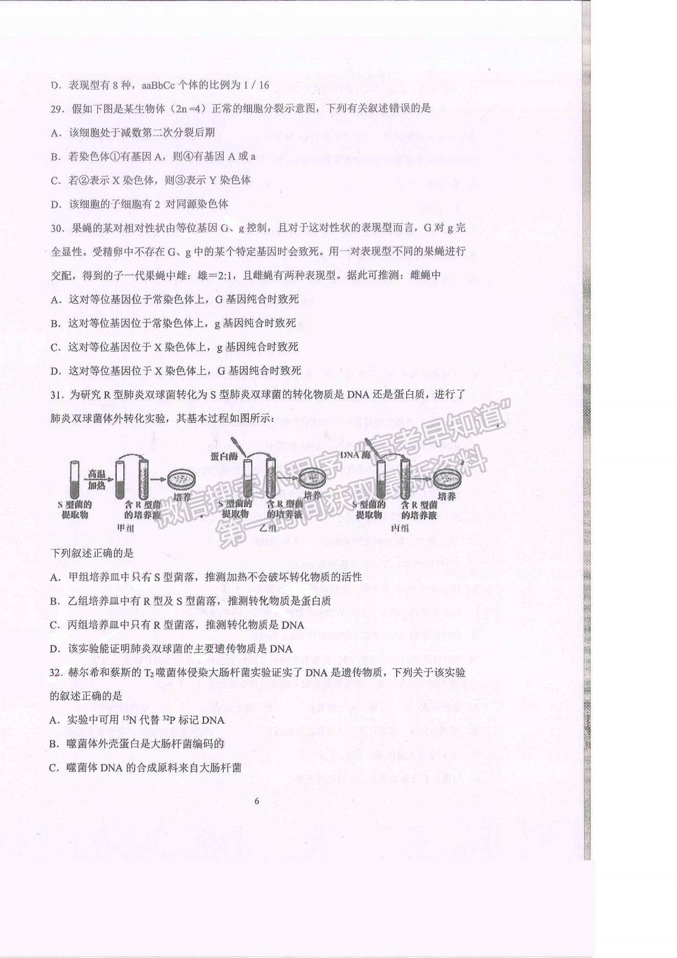 2021昆明市官渡區(qū)云子中學長豐學校高二上學期開學考試生物試題及參考答案