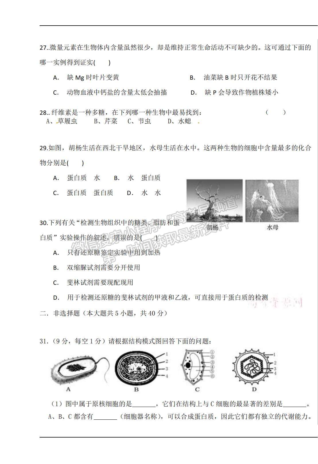 2022吉林省大安六中高一上學(xué)期第一次月考生物試題及參考答案