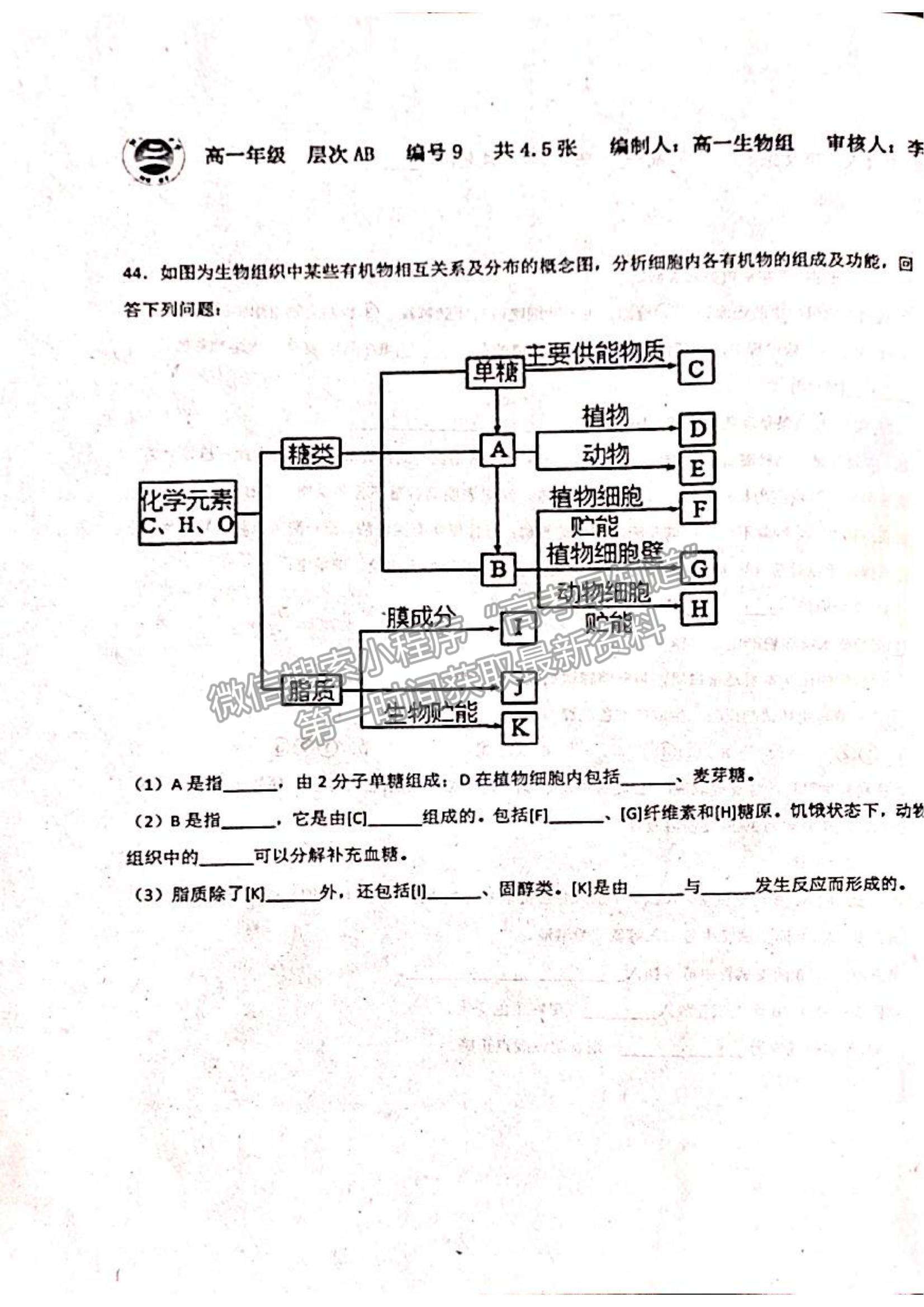 2022山東省聊城市陽(yáng)谷縣第三中學(xué)高一10月月考生物試題及參考答案