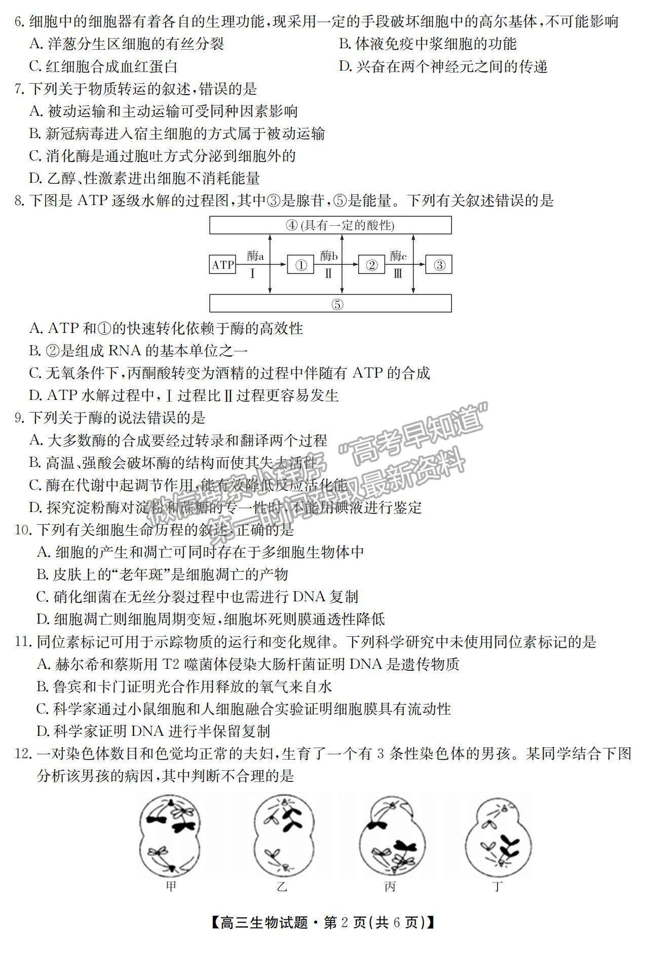 2021湖南省五市十校教研教改共同體高三上學期10月大聯(lián)考生物試題及參考答案