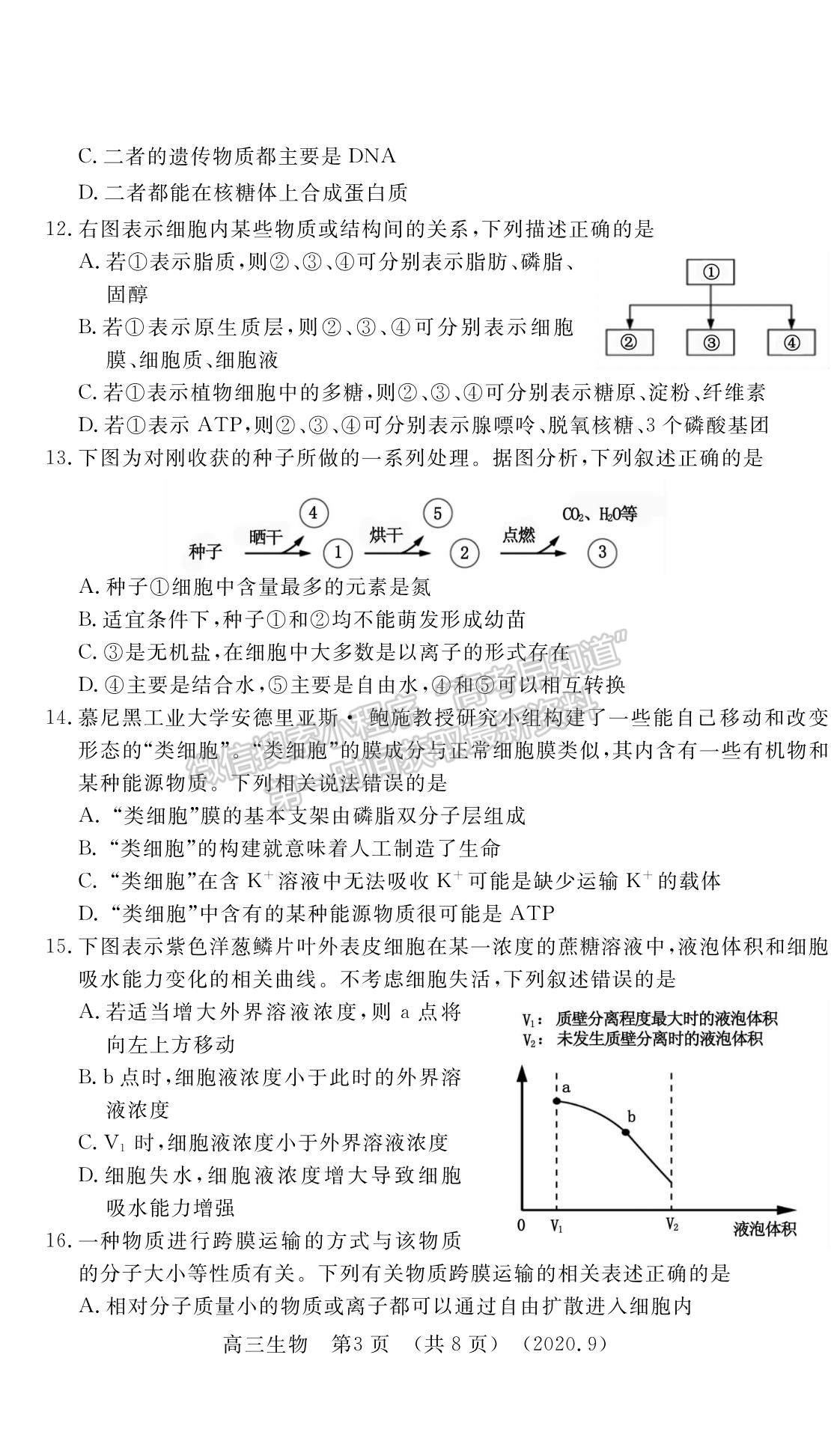 2021河南省洛陽市高三上學期期中考試生物試題及參考答案