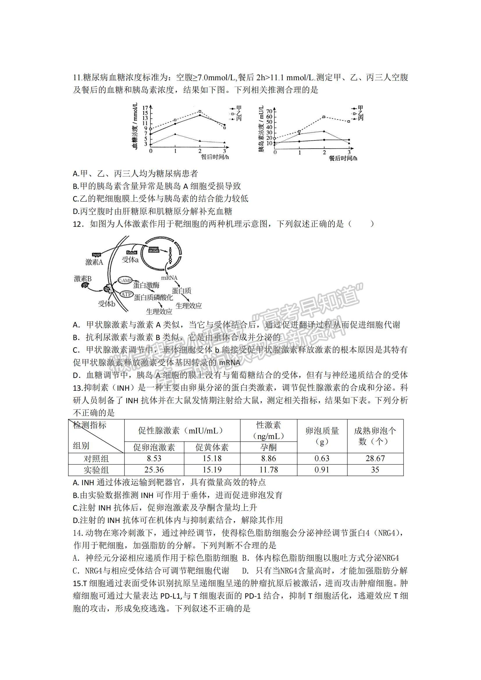 2021江西省宜春市豐城九中高二下學期期考生物試題及參考答案