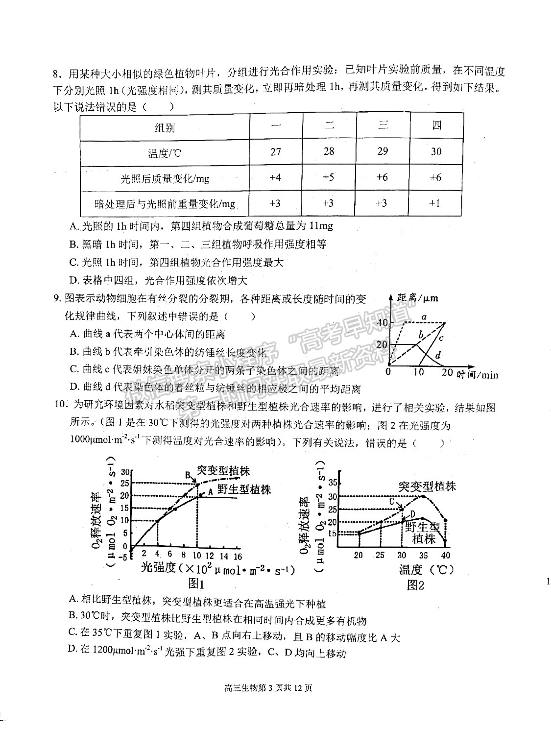 2022安徽師范大學(xué)附屬中學(xué)高三10月考試生物試卷