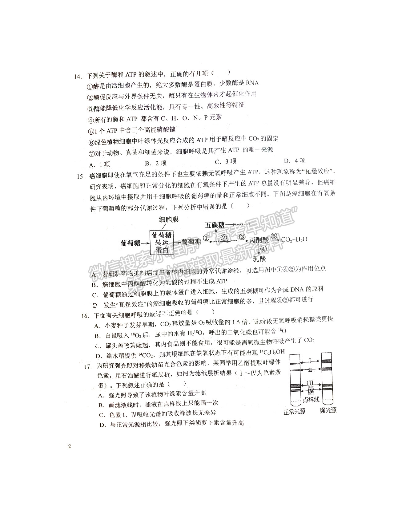 2022六安一中高三第二次月考生物試卷及答案