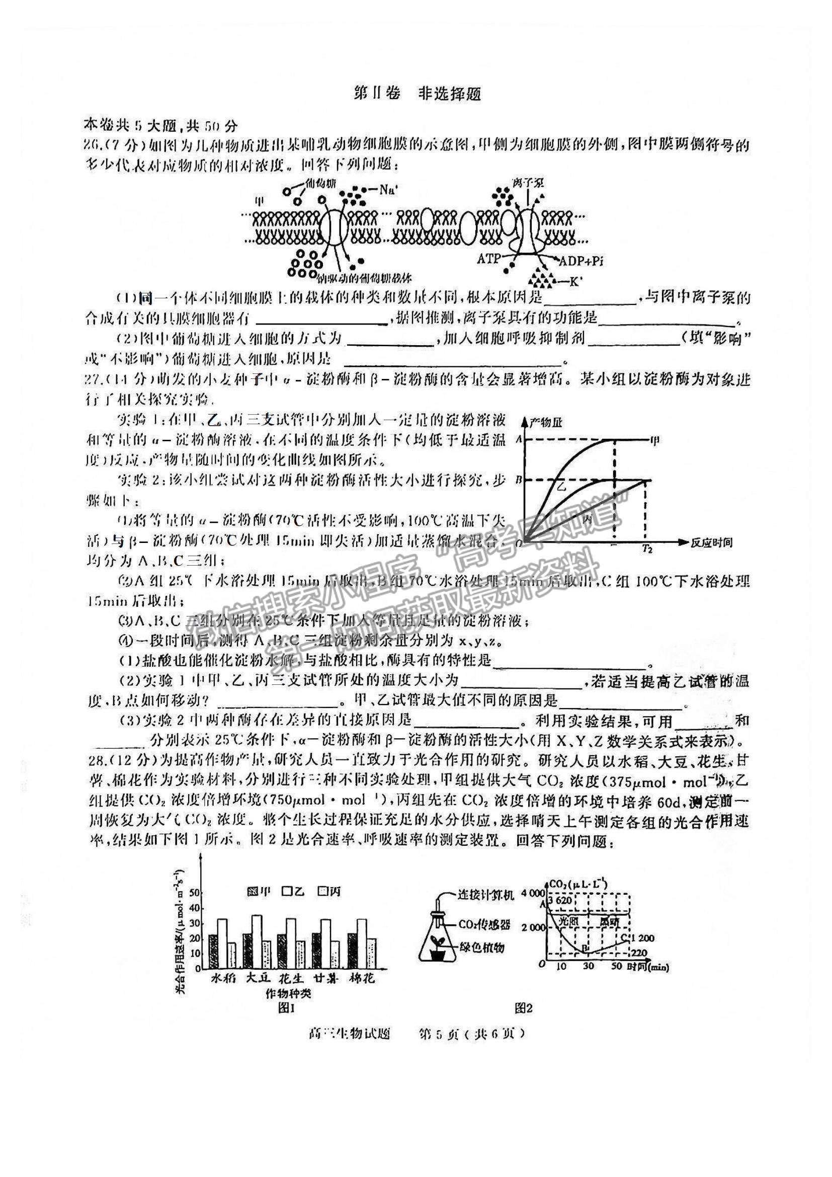 2022河南省信陽市高三第一次模擬測試生物試題及參考答案