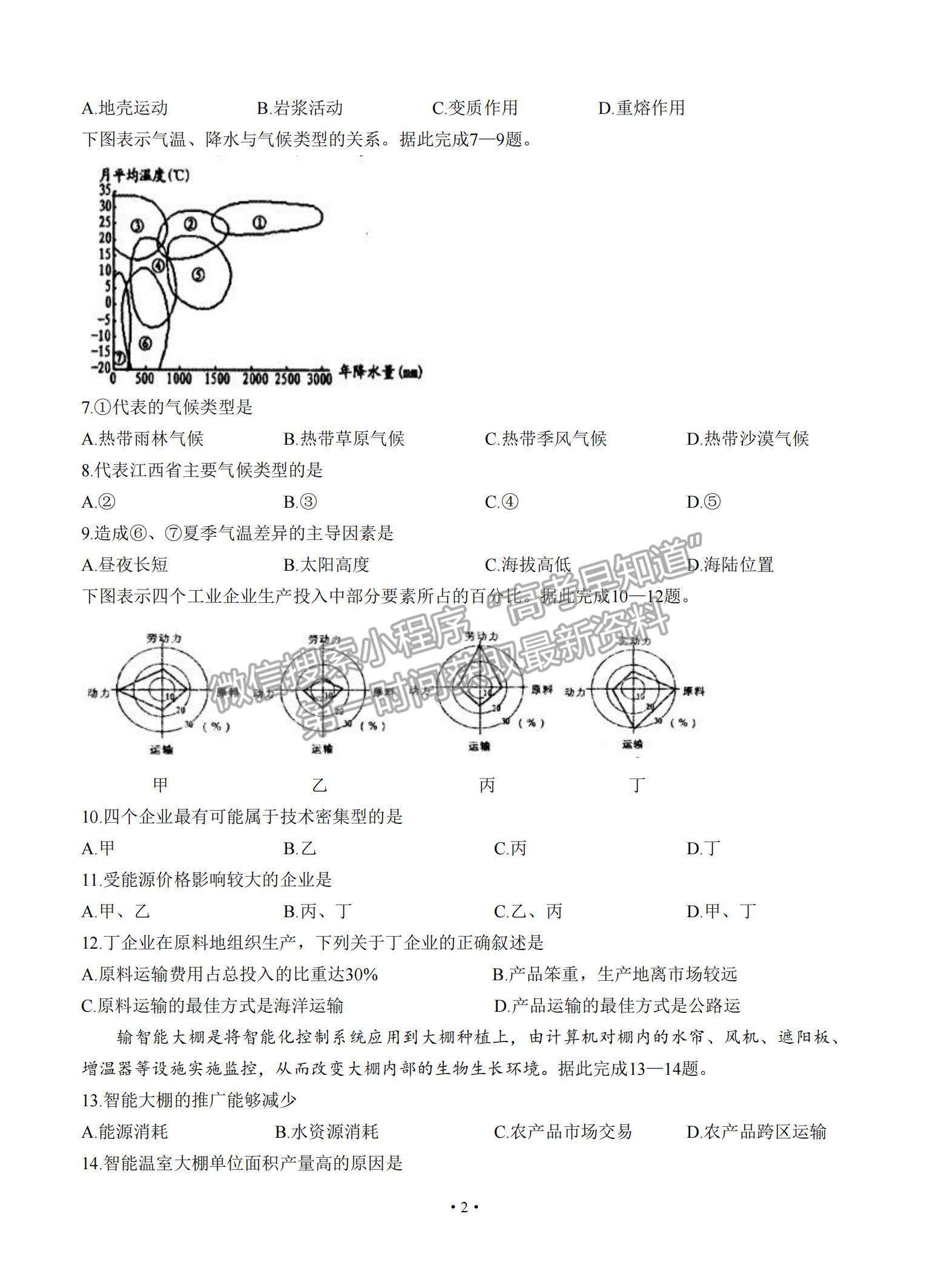 2022江西省南昌市高三上學期摸底考試地理試題及參考答案