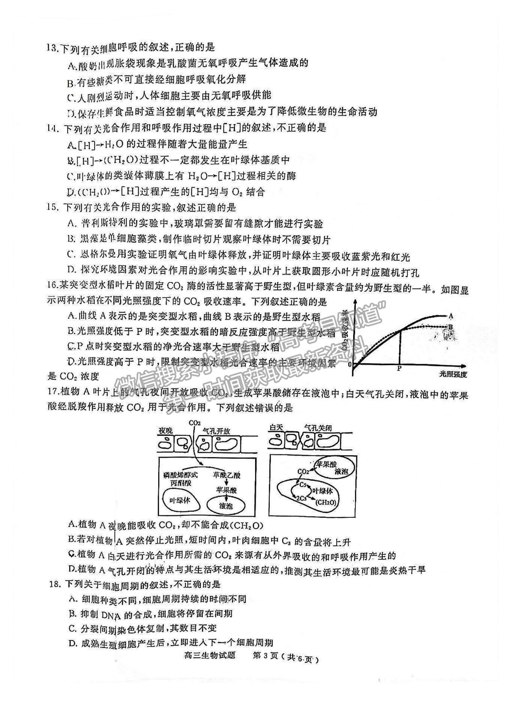 2022河南省信陽市高三第一次模擬測試生物試題及參考答案