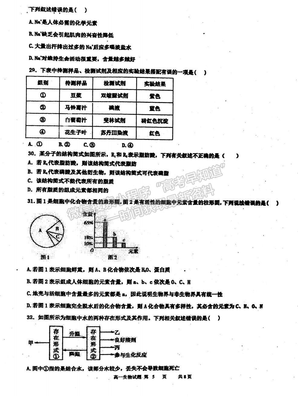 2022江蘇省淮安市洪澤中學(xué)、金湖中學(xué)等六校高一上學(xué)期第一次月考生物試題及參考答案