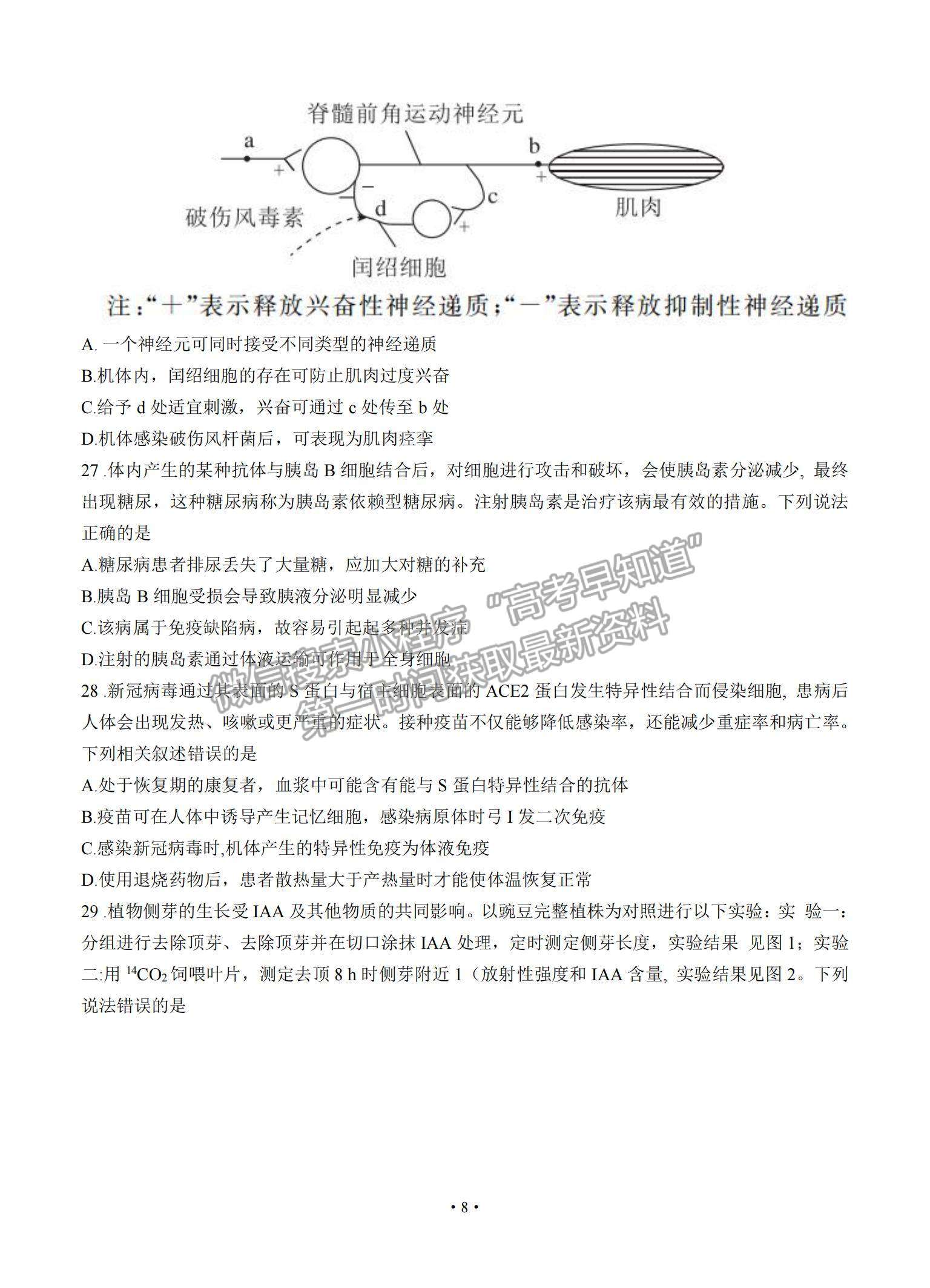 2022河南省部分名校高三上學期8月摸底聯(lián)考生物試題及參考答案