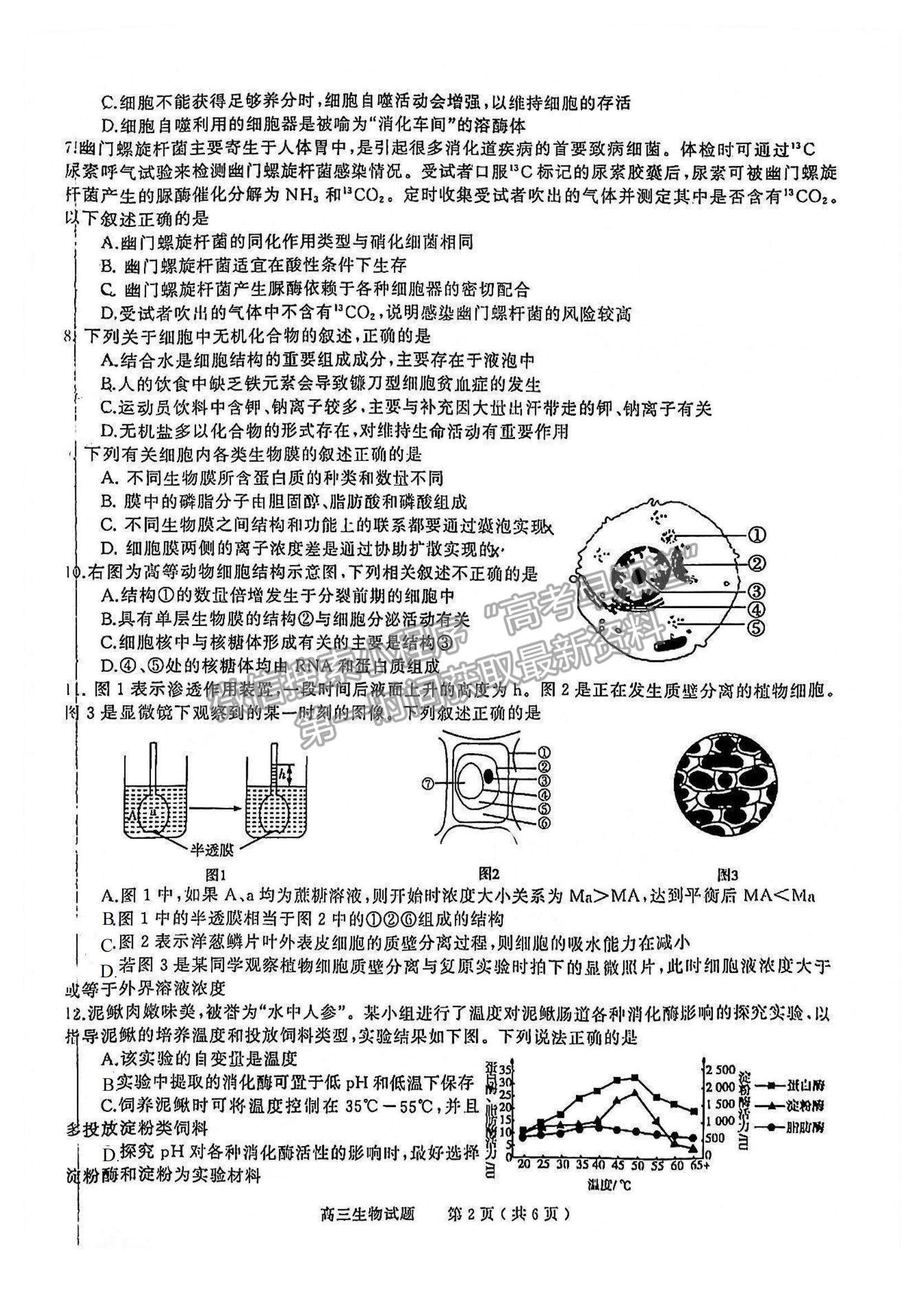 2022河南省信陽(yáng)市高三第一次模擬測(cè)試生物試題及參考答案