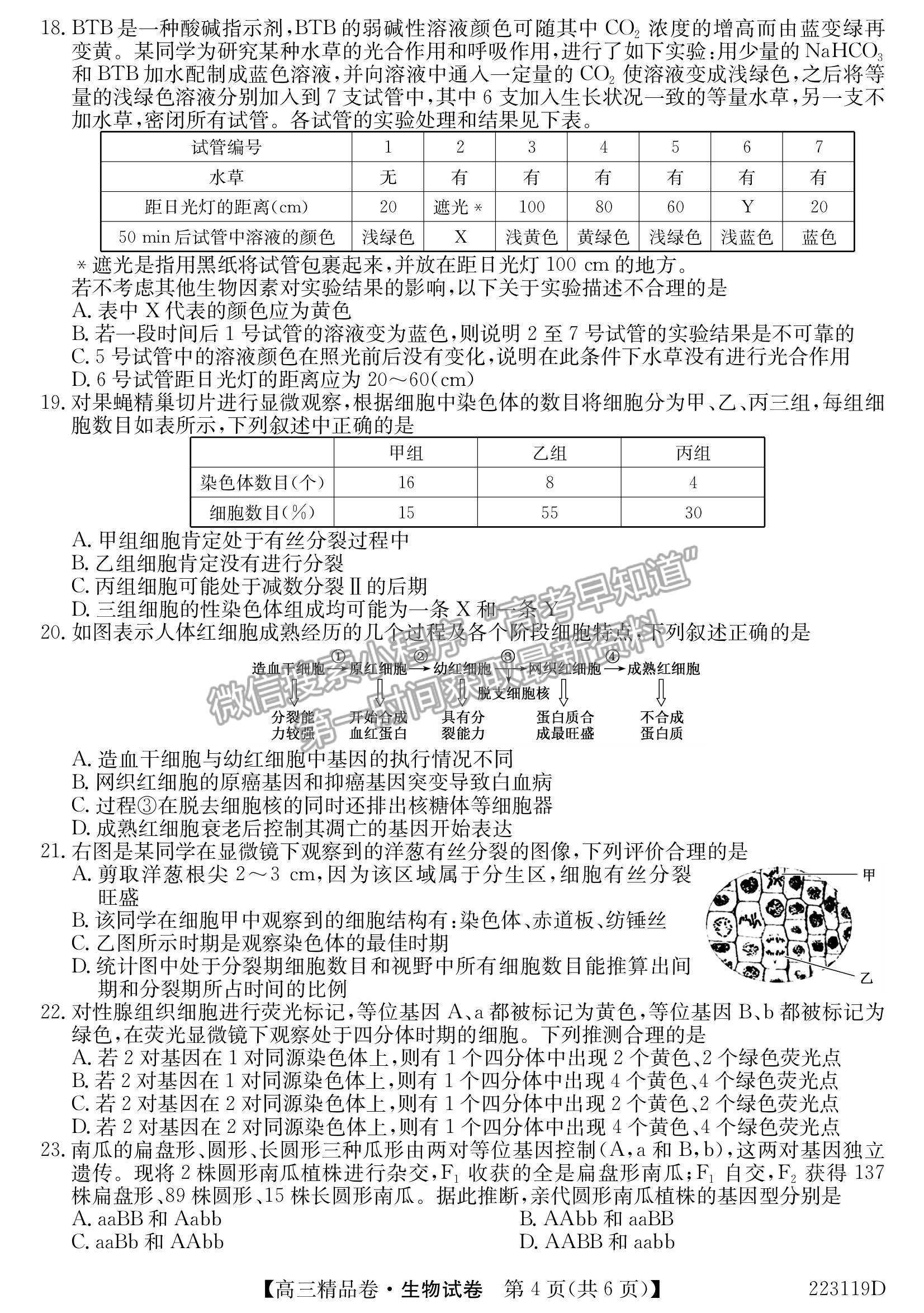 2022安徽名校高三精品卷生物試卷及參考答案