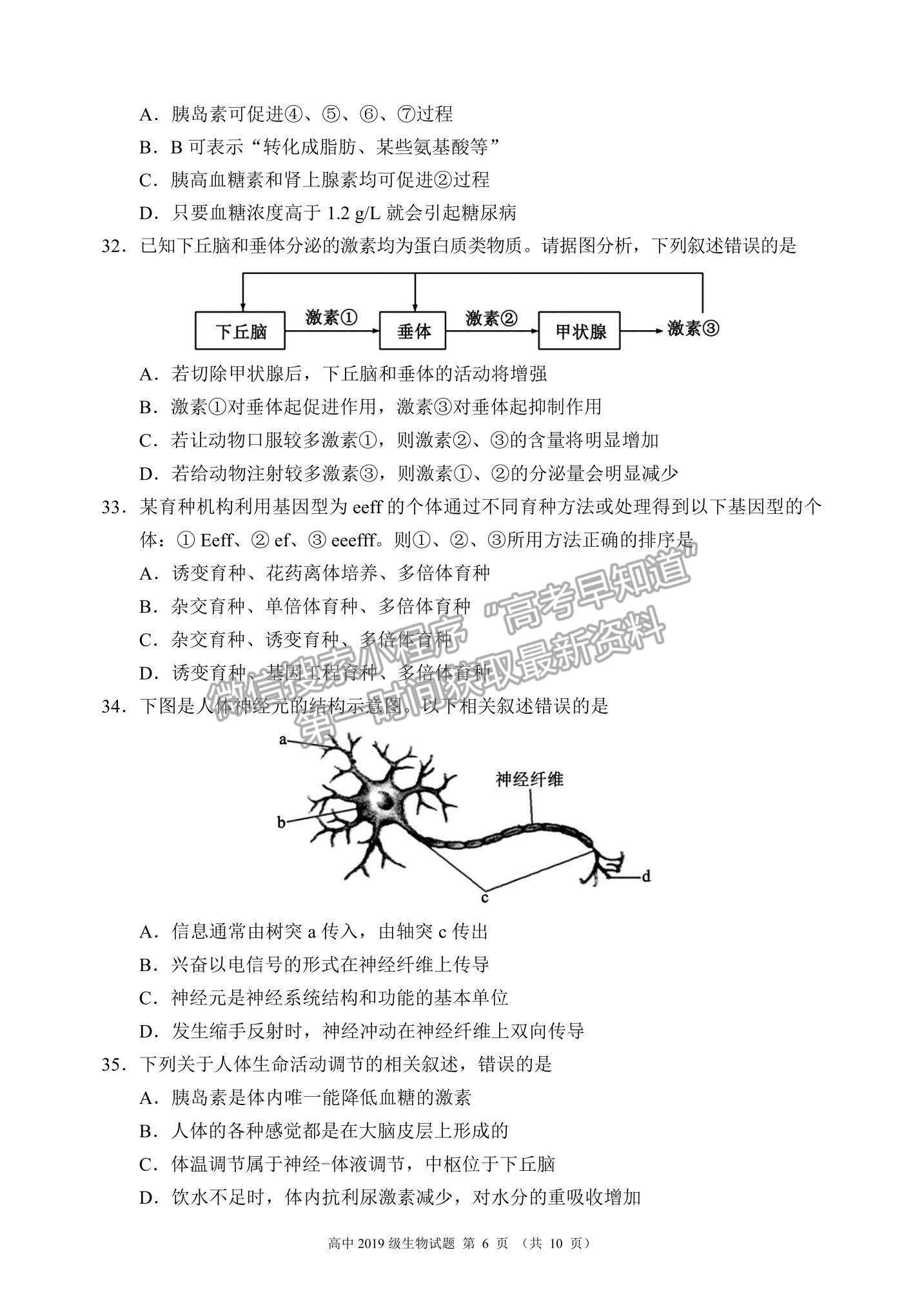 2021蓉城聯(lián)盟高三上學(xué)期期中聯(lián)考生物試題及參考答案