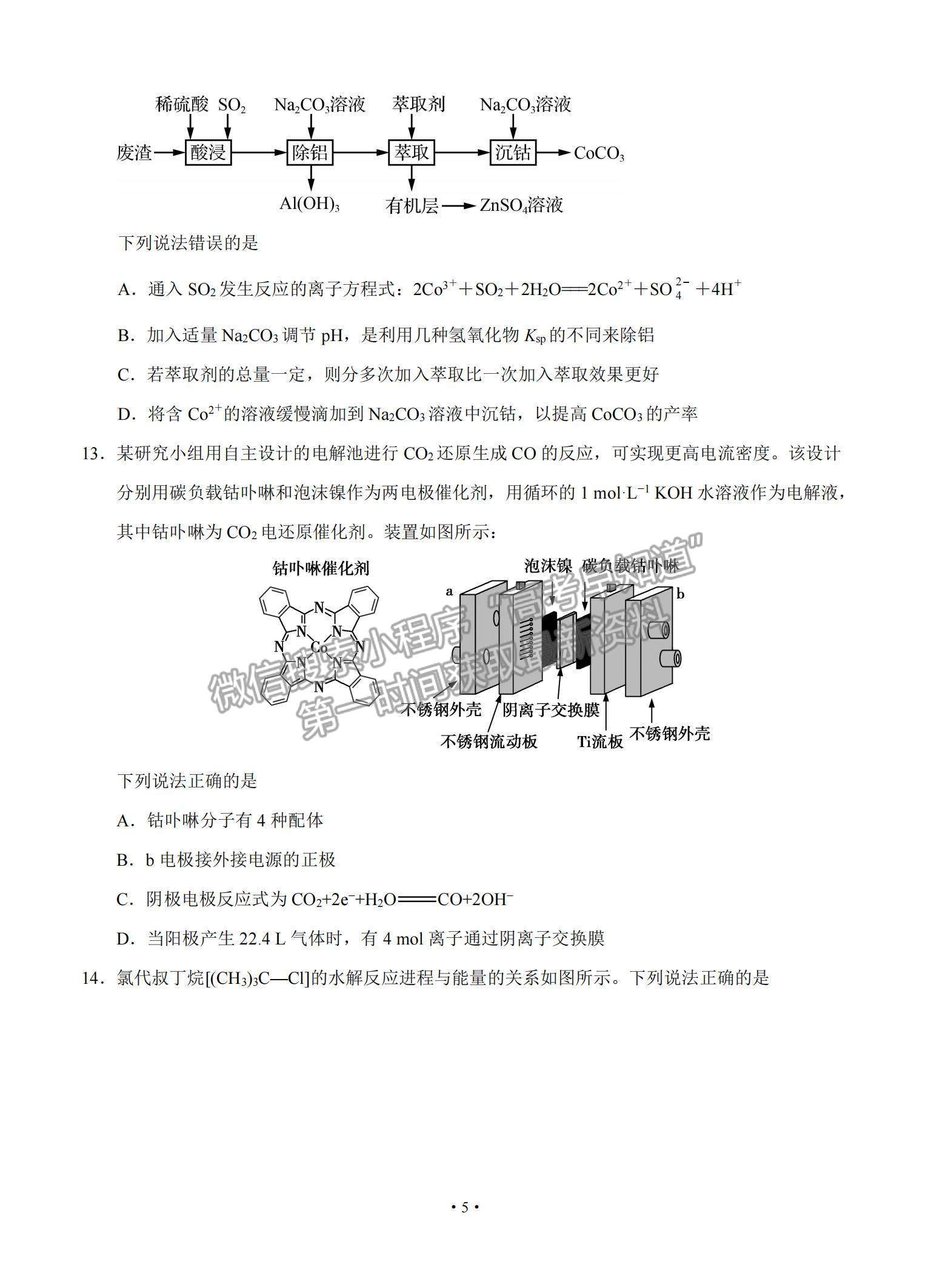 2021山東省泰安肥城市高三下學期高考適應性訓（一）化學試題及參考答案