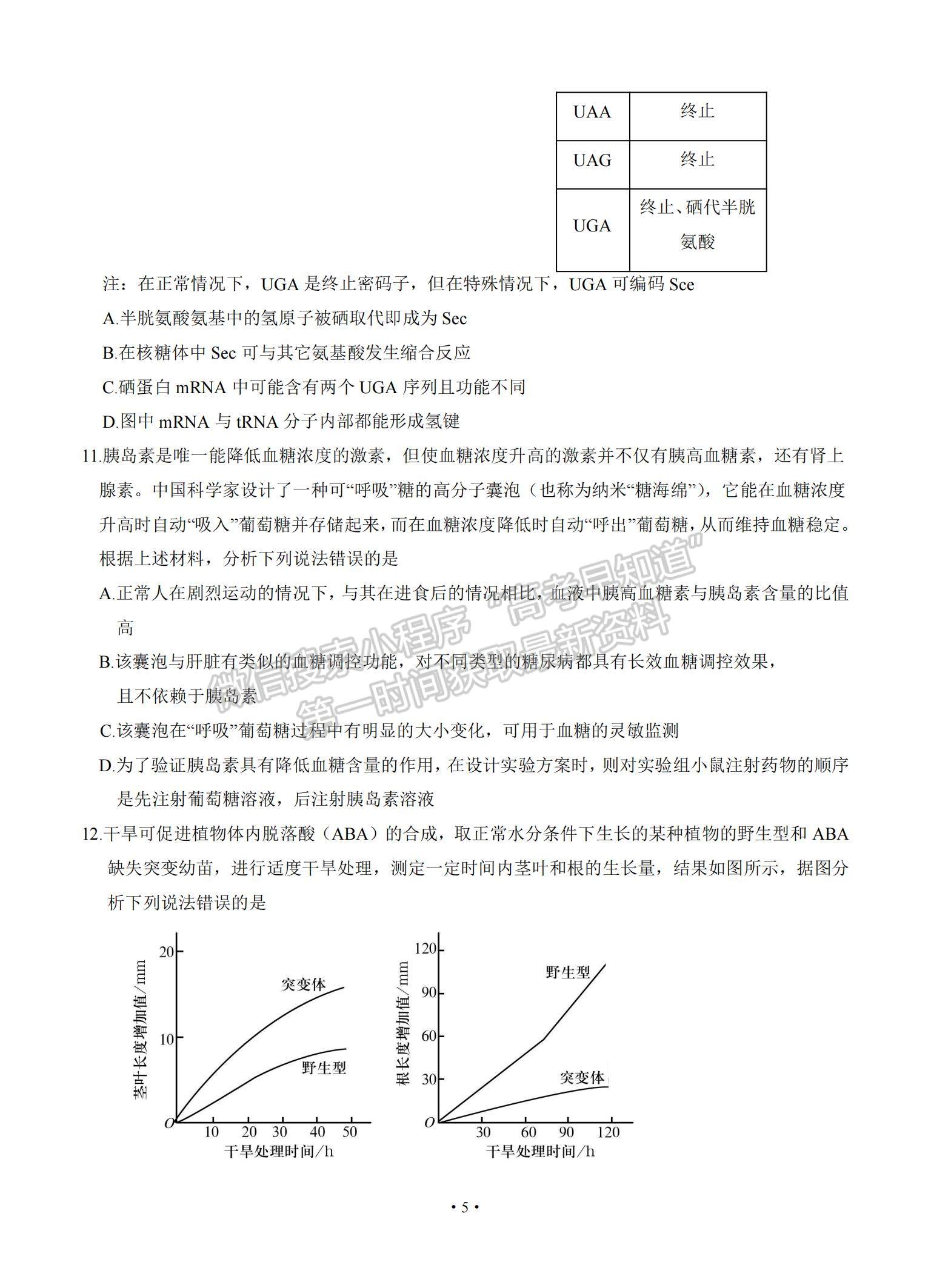 2021山東省泰安肥城市高三下學(xué)期高考適應(yīng)性訓(xùn)（一）生物試題及參考答案