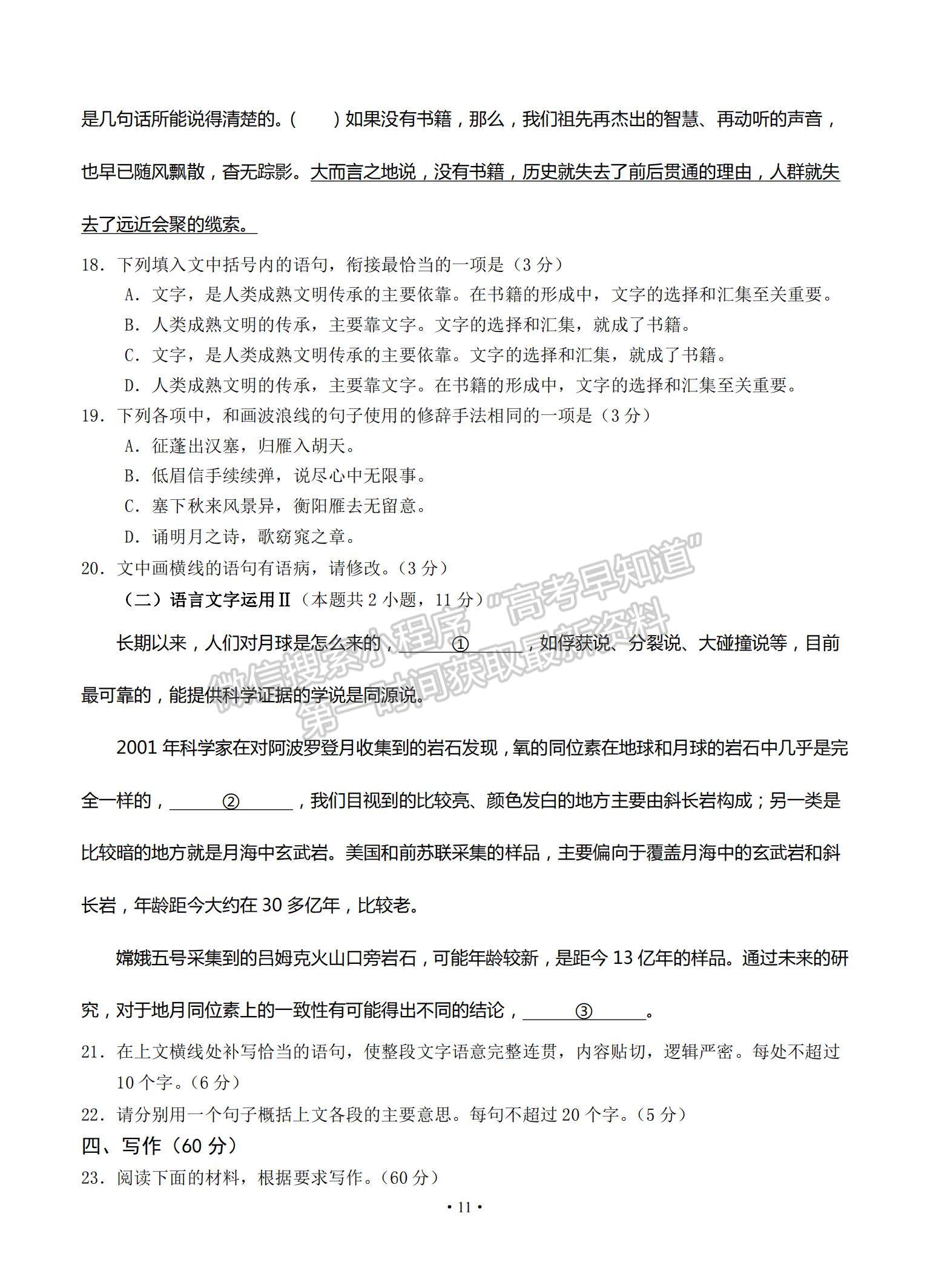 2021山東省泰安肥城市高三下學(xué)期高考適應(yīng)性訓(xùn)（一）語(yǔ)文試題及參考答案