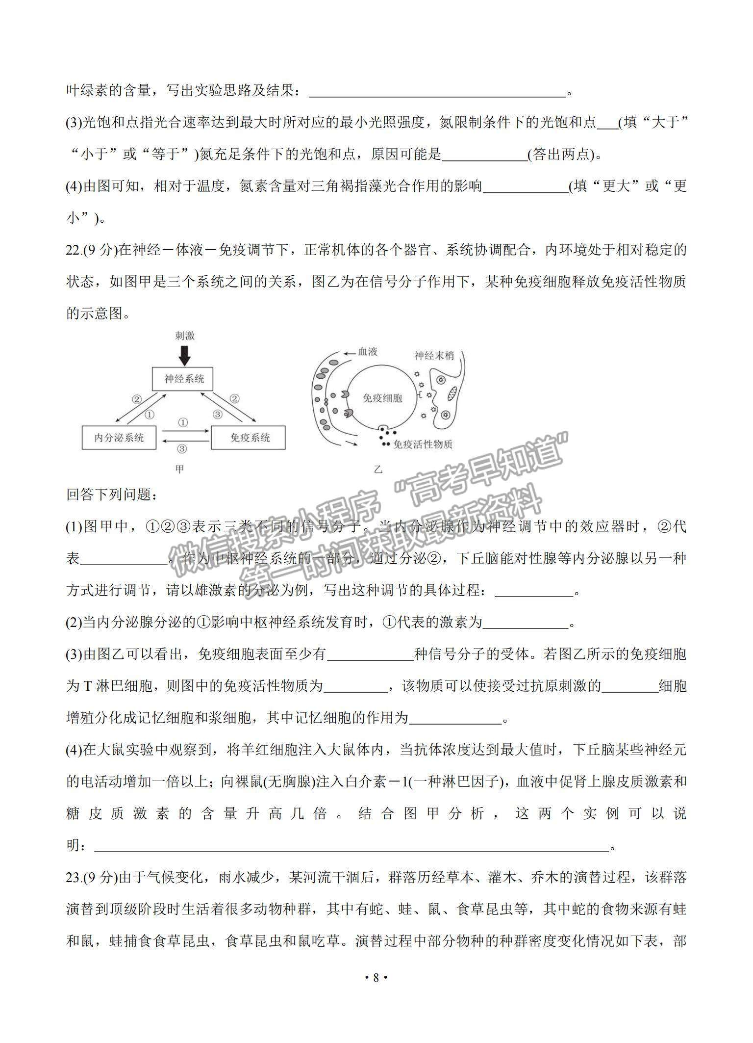 2021湖南省長郡中學(xué)高三入學(xué)摸底考試生物試題及參考答案