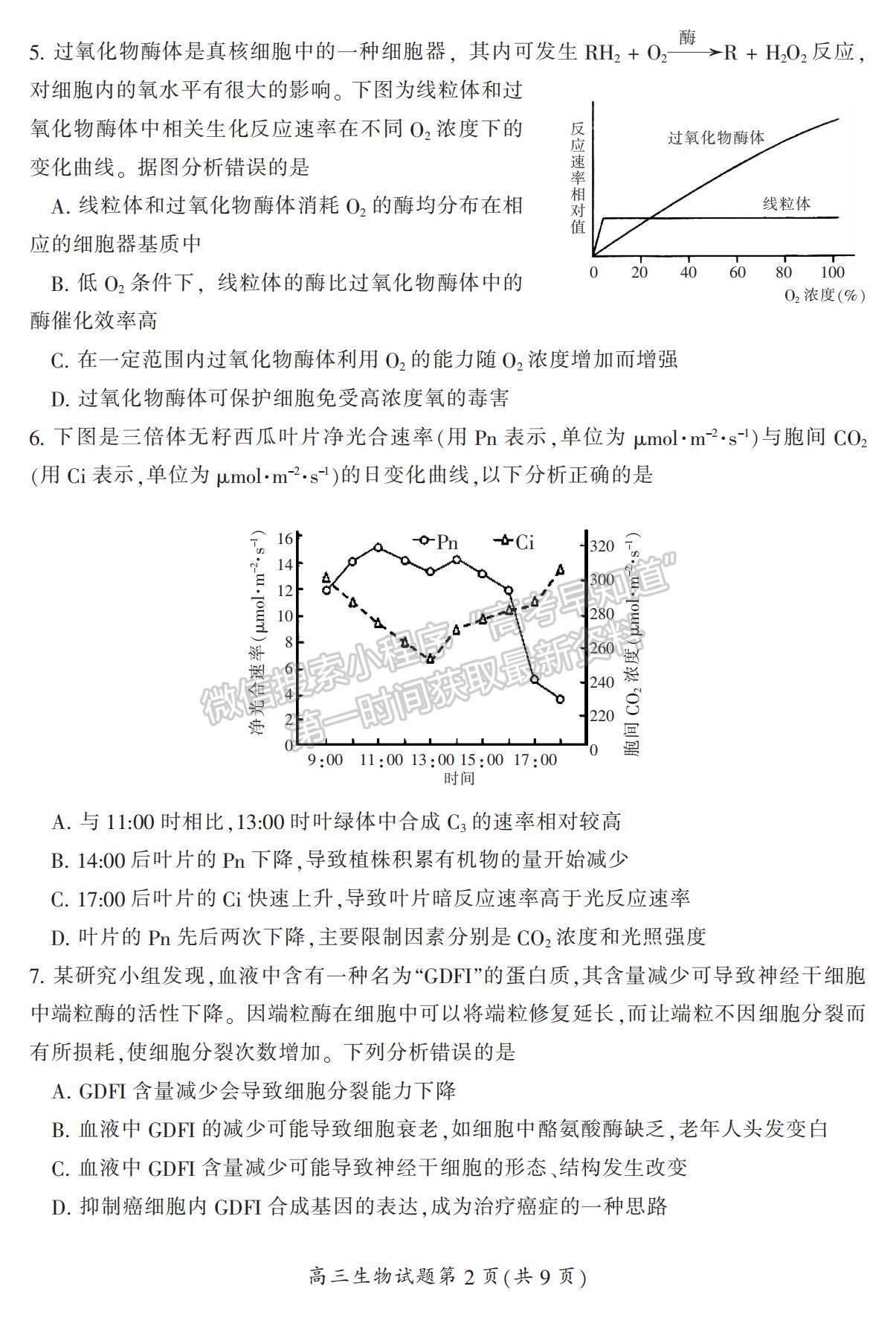 2022湖南省郴州市高三上學期第一次質檢生物試題及參考答案