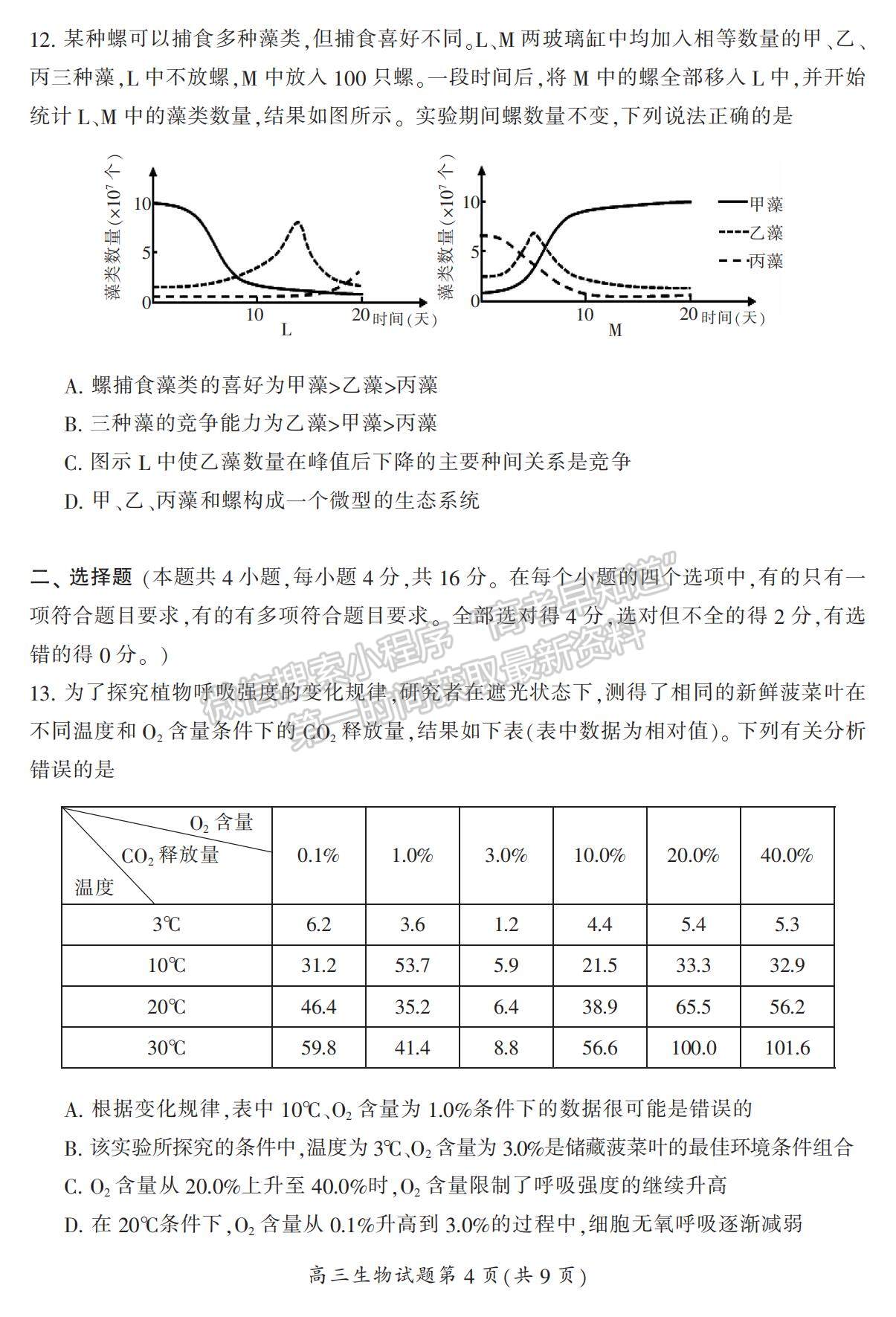 2022湖南省郴州市高三上學期第一次質(zhì)檢生物試題及參考答案