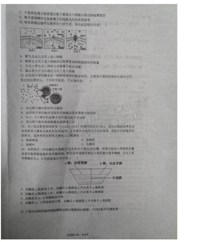 2021安徽省靈璧縣第一中學(xué)高一12月月考生物試題及參考答案